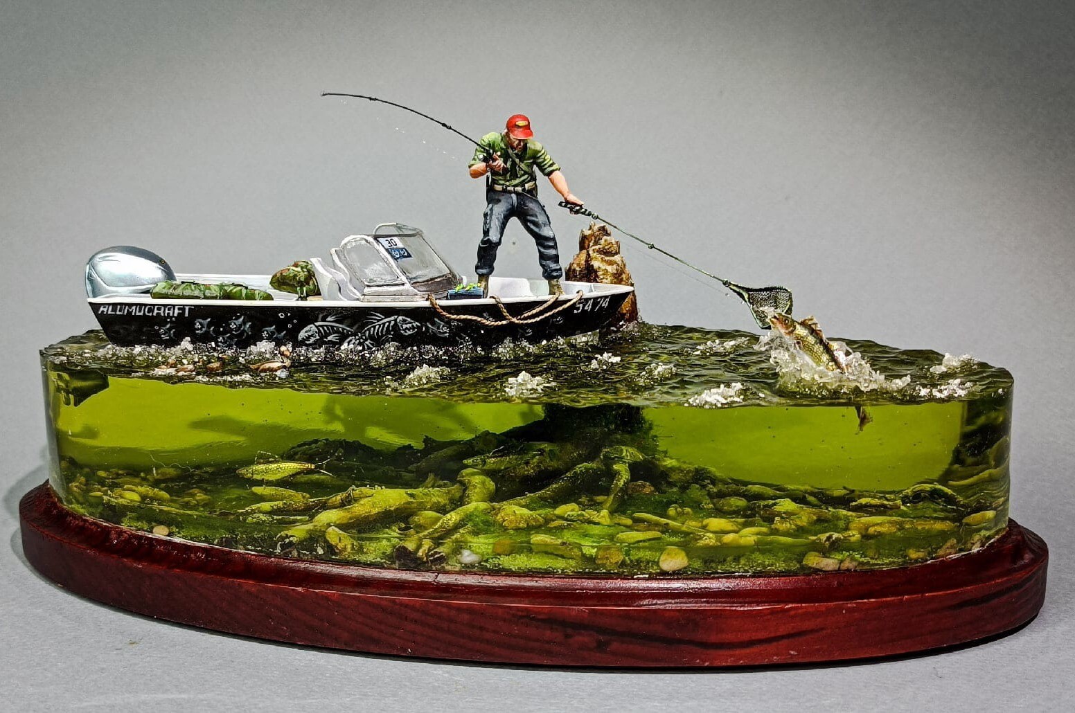 Making a diorama Fishing - My, Presents, Modeling, Stand modeling, Painting miniatures, Miniature, Scale model, With your own hands, Fishing, Powerboat, Volga river, River, A fish, Children, Epoxy resin, Dispute, Sport, Kazan, Longpost, Needlework with process, Collecting