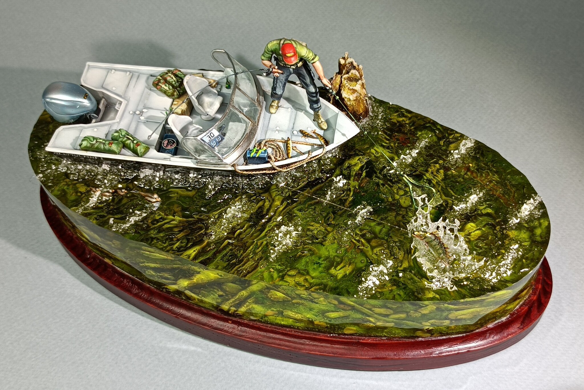 Making a diorama Fishing - My, Presents, Modeling, Stand modeling, Painting miniatures, Miniature, Scale model, With your own hands, Fishing, Powerboat, Volga river, River, A fish, Children, Epoxy resin, Dispute, Sport, Kazan, Longpost, Needlework with process, Collecting