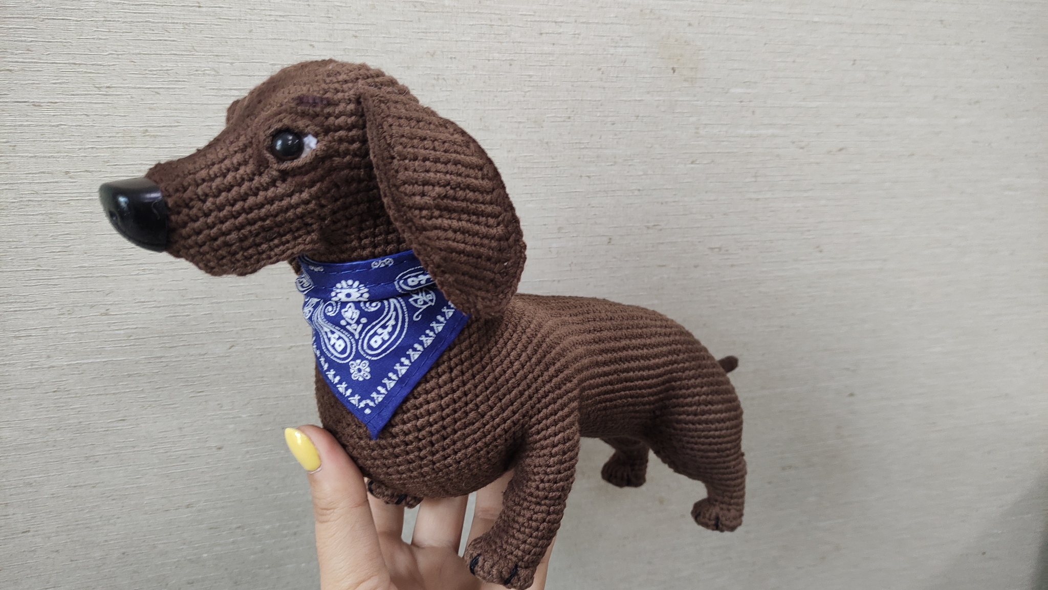 Yes, this is Dachshund. - My, Creation, Needlework without process, Knitting, Toys, Dachshund, Hobby, Longpost, Amigurumi