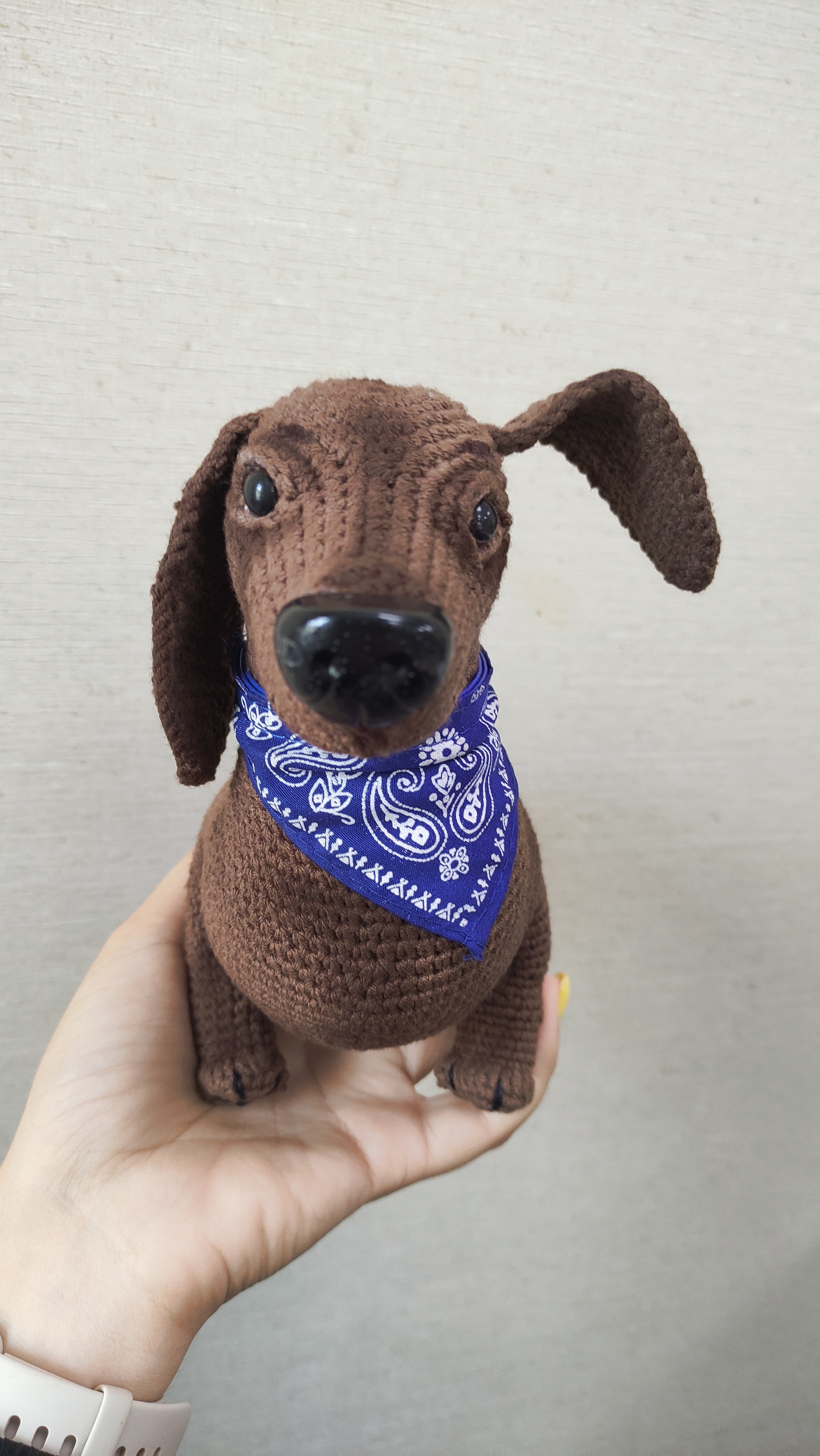 Yes, this is Dachshund. - My, Creation, Needlework without process, Knitting, Toys, Dachshund, Hobby, Longpost, Amigurumi