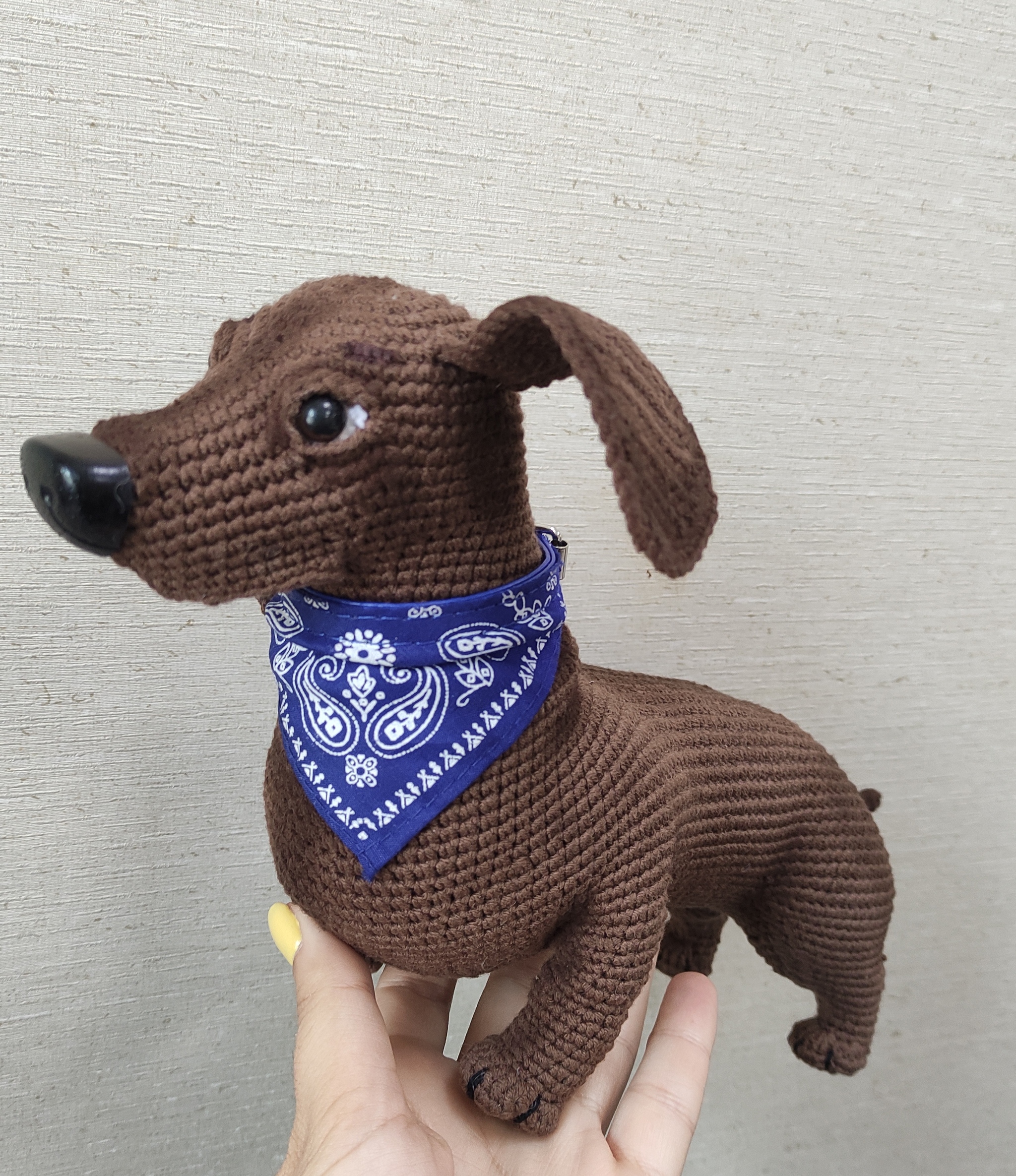 Yes, this is Dachshund. - My, Creation, Needlework without process, Knitting, Toys, Dachshund, Hobby, Longpost, Amigurumi