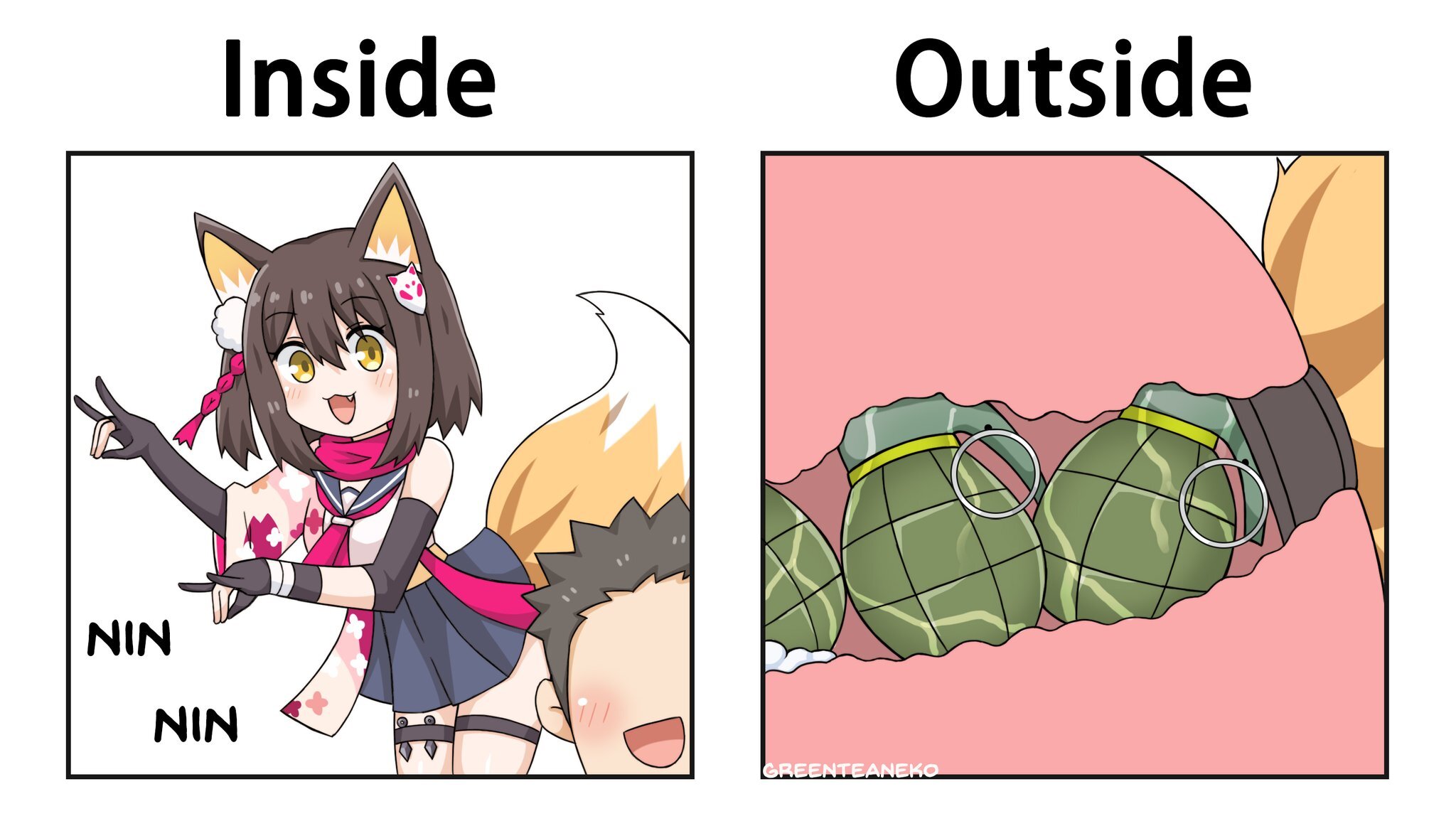 outside / inside - Greenteaneko, Art, Comics, Tail, Grenade f1, Booty