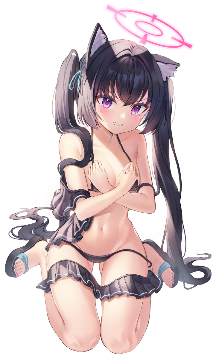 Serika - NSFW, Anime, Anime art, Blue archive, Serika, Animal ears, Boobs, Longpost, Swimsuit