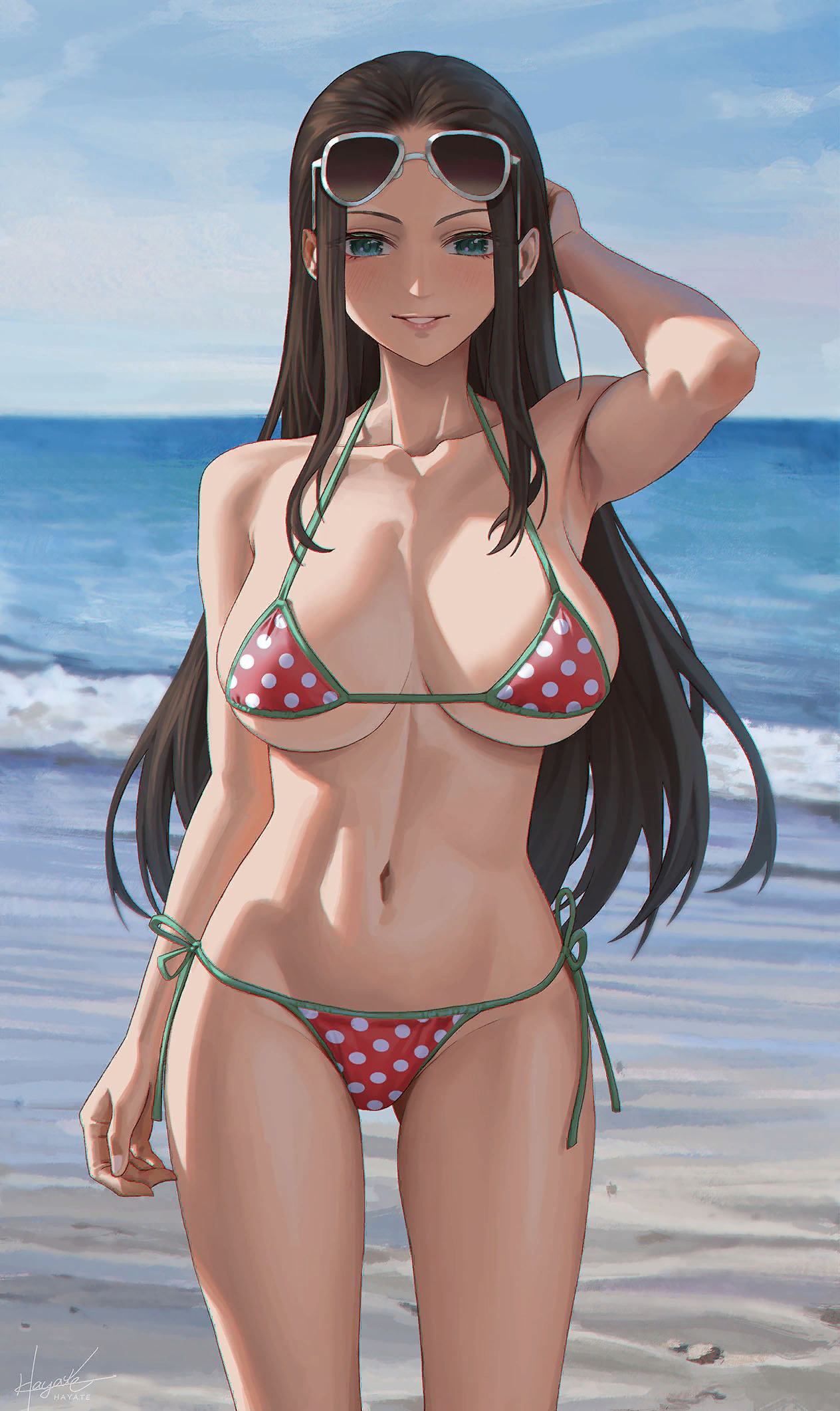 On the beach - NSFW, One piece, Anime art, Anime, Nami, Nico robin, Longpost, Swimsuit