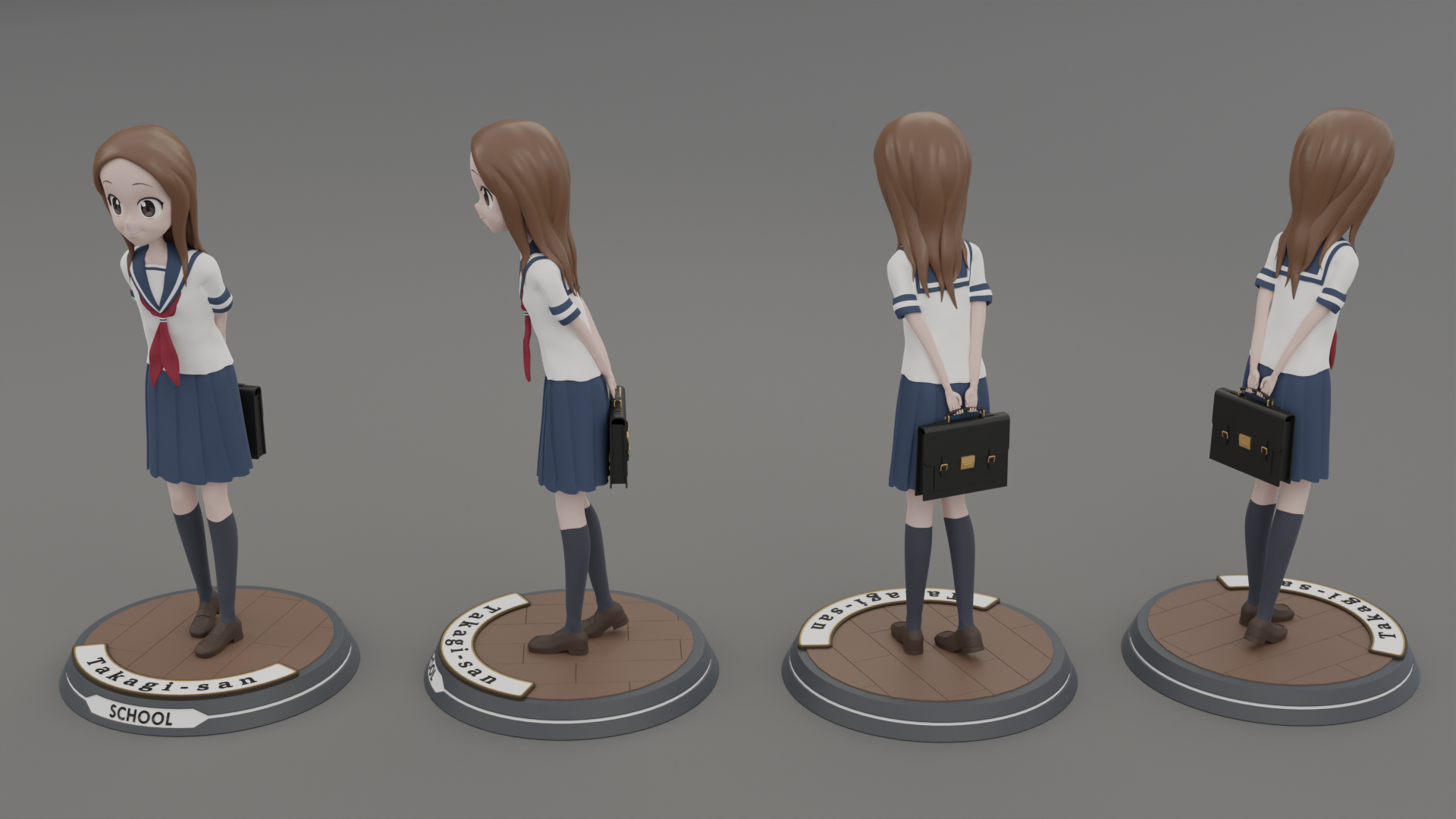 Takagi-san - Моё, 3D моделирование, Blender, 3D печать, Фигурки, 3D принтер, 3D, Моделизм, Масштабная модель, Takagi-San, Karakai jouzu no takagi-san, Покраска миниатюр