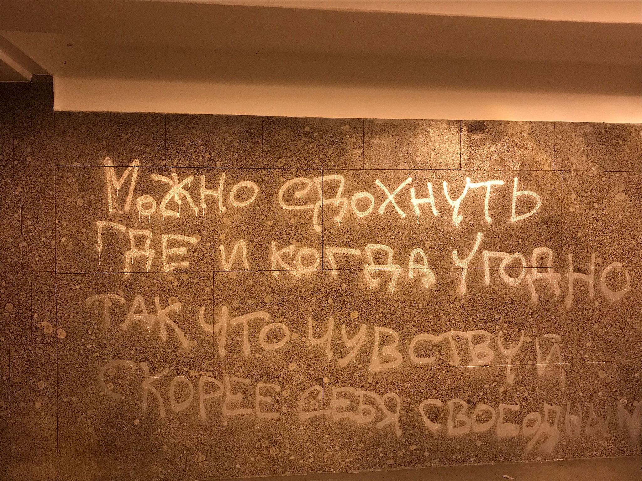 In St. Petersburg, in the underpass, someone was obviously covered :) - My, Liberty, Wall, Underground pass, Saint Petersburg, Wisdom, Thoughts, Lyrics, Philosophy, The writing is on the wall, Vandalism, Quotes, Bloodstream