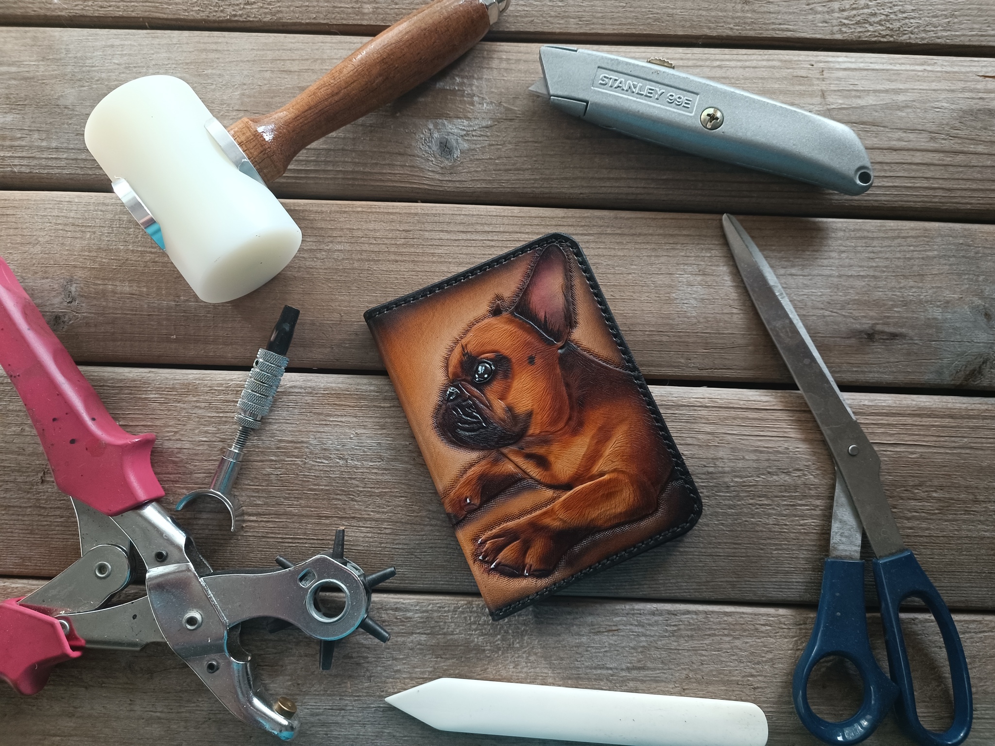 Dogs, dogs - My, Leather products, Handmade, Natural leather, The passport, Embossing on leather, Longpost, Dog, Needlework without process, Cover