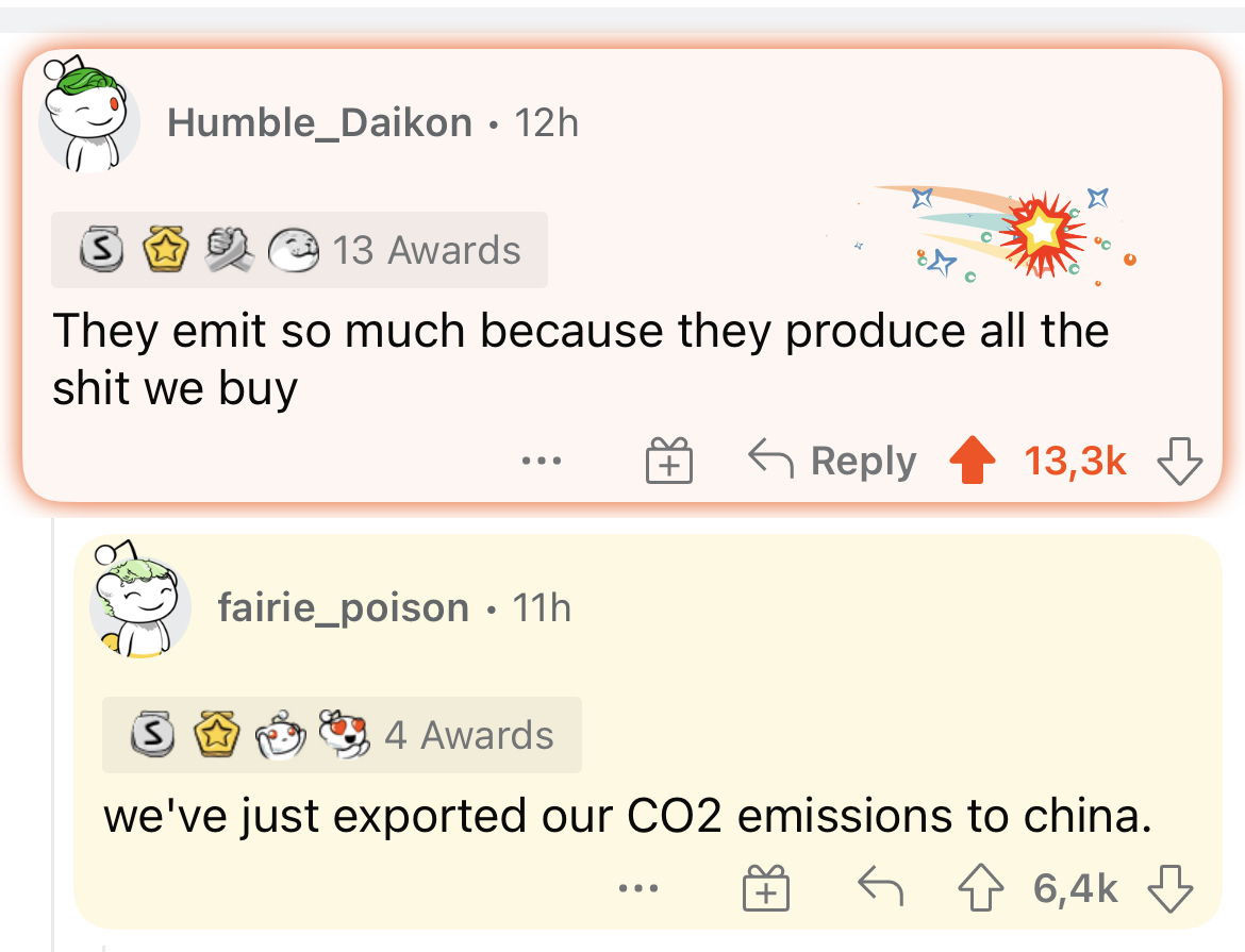 Adequate comments in the top under the post about China's CO2 emissions - China, USA, Ecology, Screenshot, Comments, Reddit, Statistics, Longpost