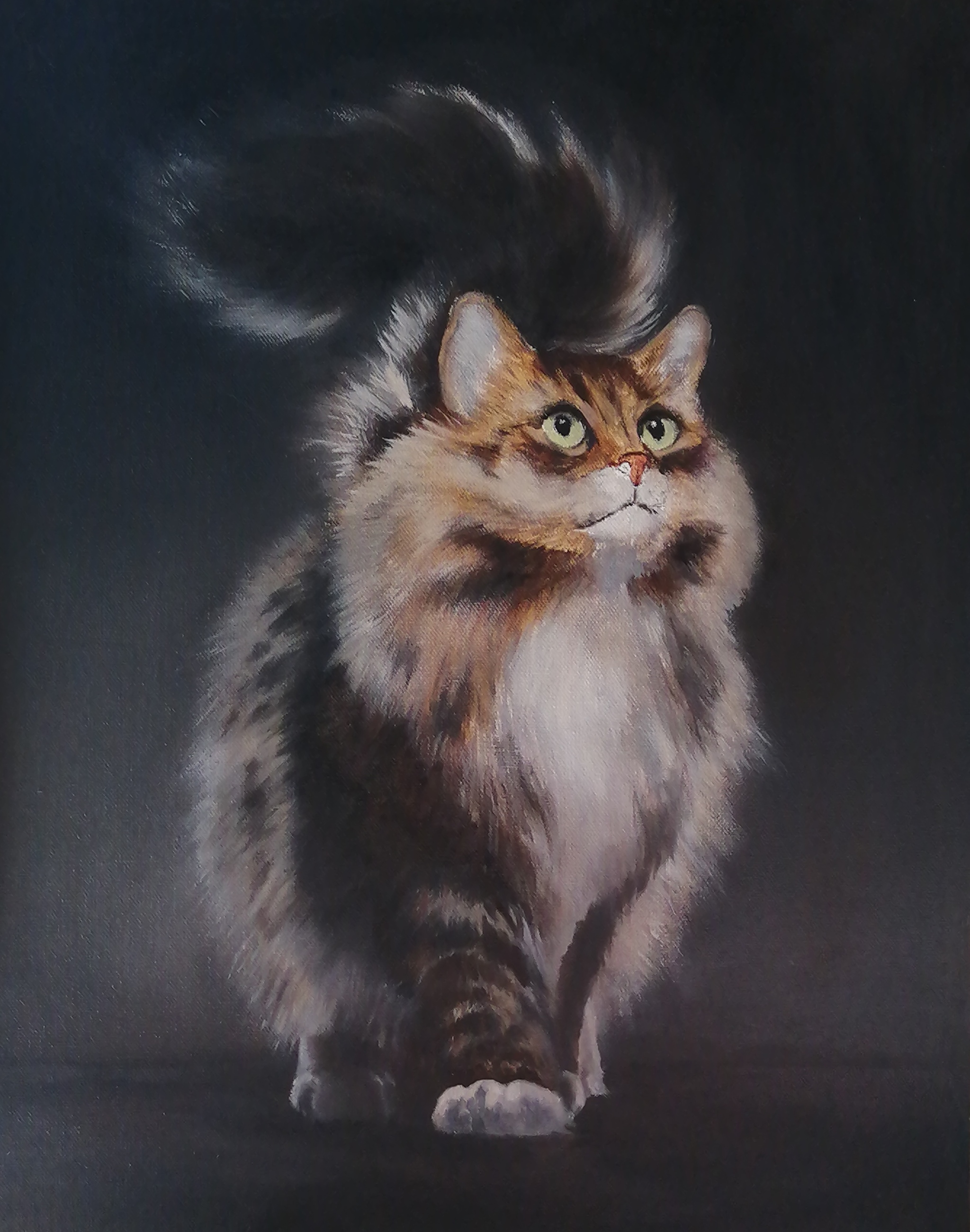 oil painting cat - My, Tricolor cat, Painting, Animalistics, Drawing, Video, Soundless, Vertical video, Longpost, Oil painting