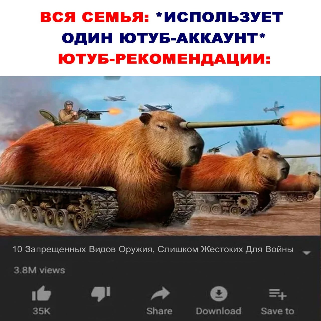 Вся семья использует один ютуб-аккаунт - Юмор, Картинка с текстом, Мемы, YouTube, Капибара