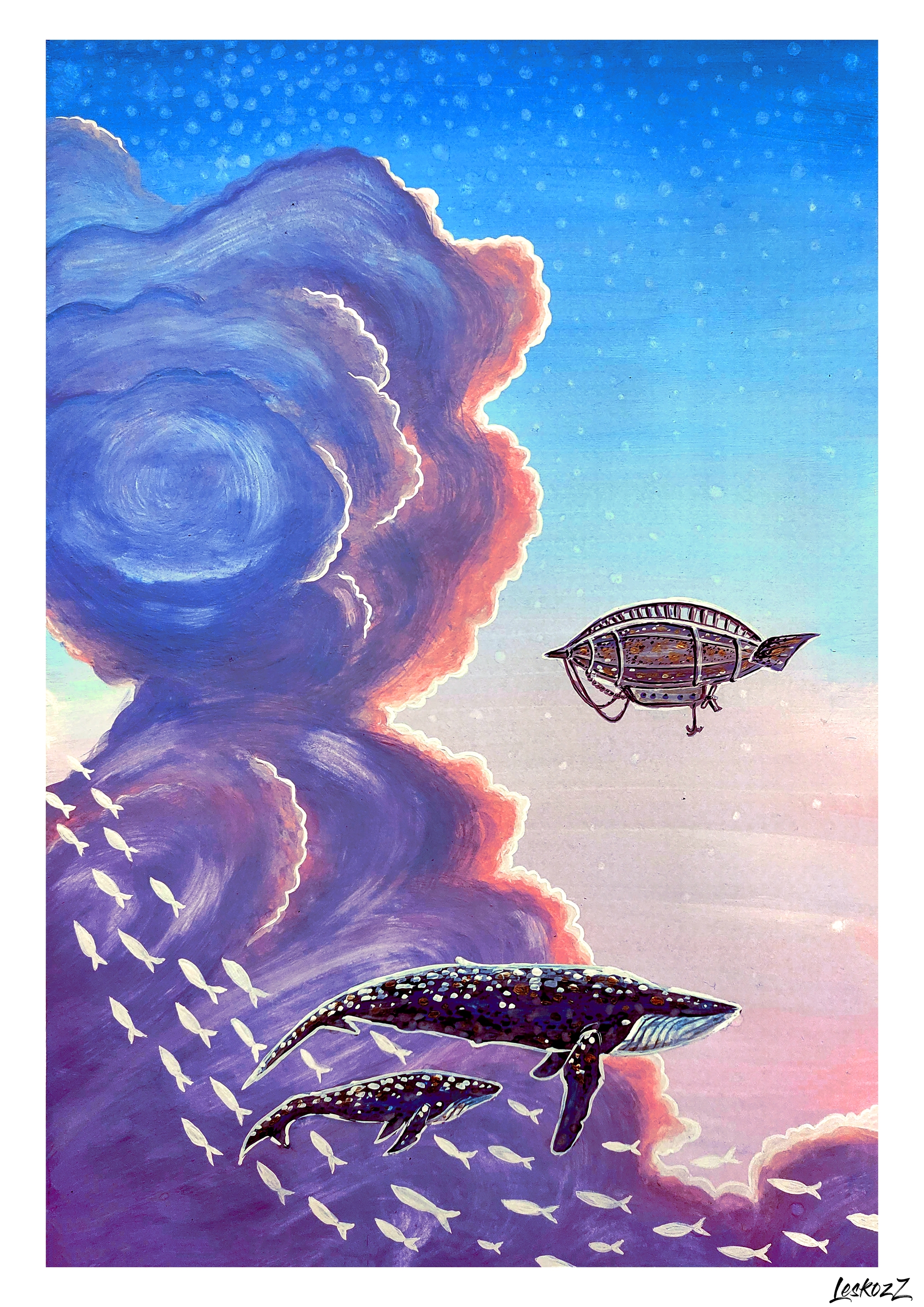 If there is a cloud, then where without whales? - My, Illustrations, Drawing, Painting, Art, Krita, Gouache, Clouds, Friday tag is mine, Longpost, Whale