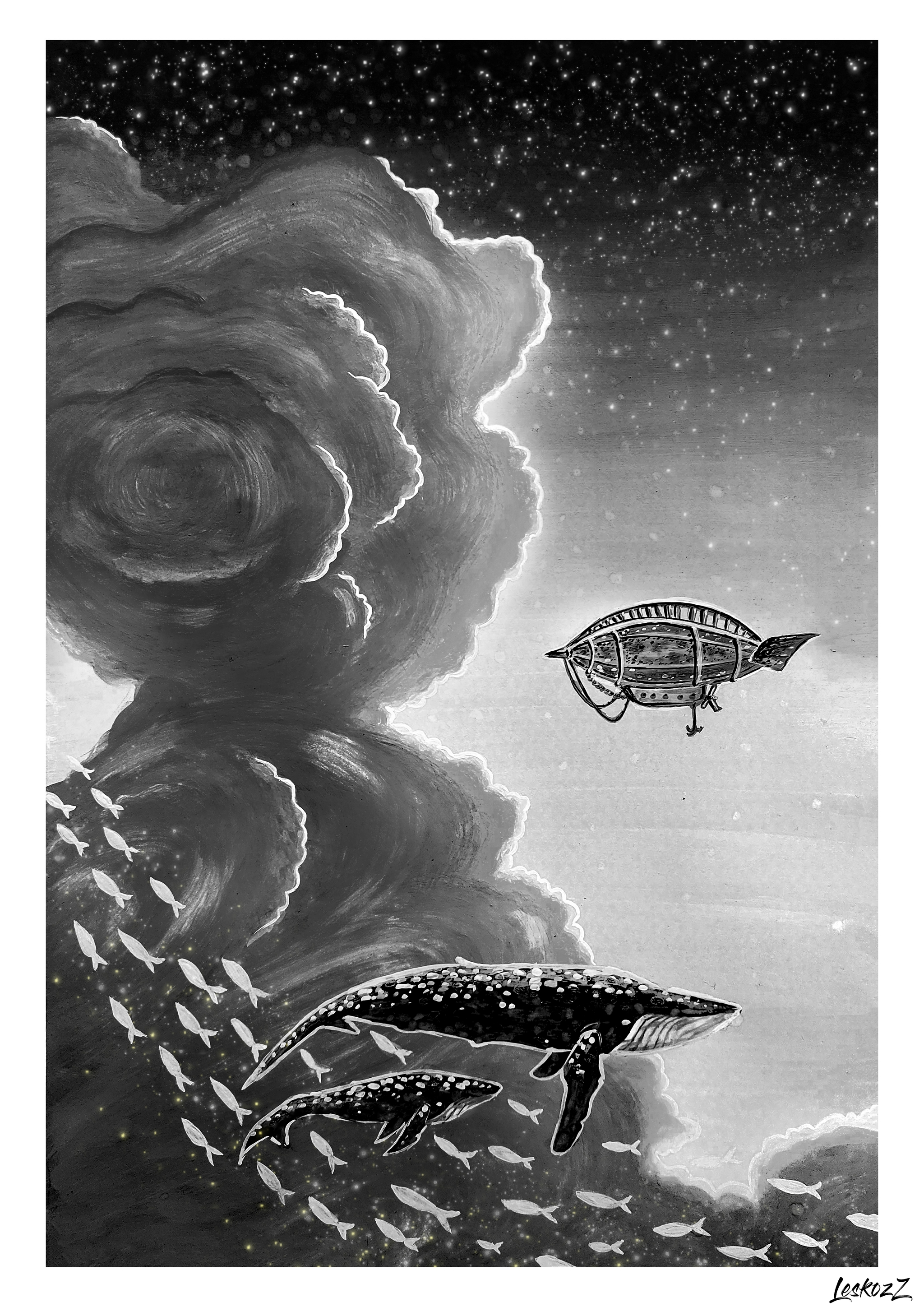 If there is a cloud, then where without whales? - My, Illustrations, Drawing, Painting, Art, Krita, Gouache, Clouds, Friday tag is mine, Longpost, Whale