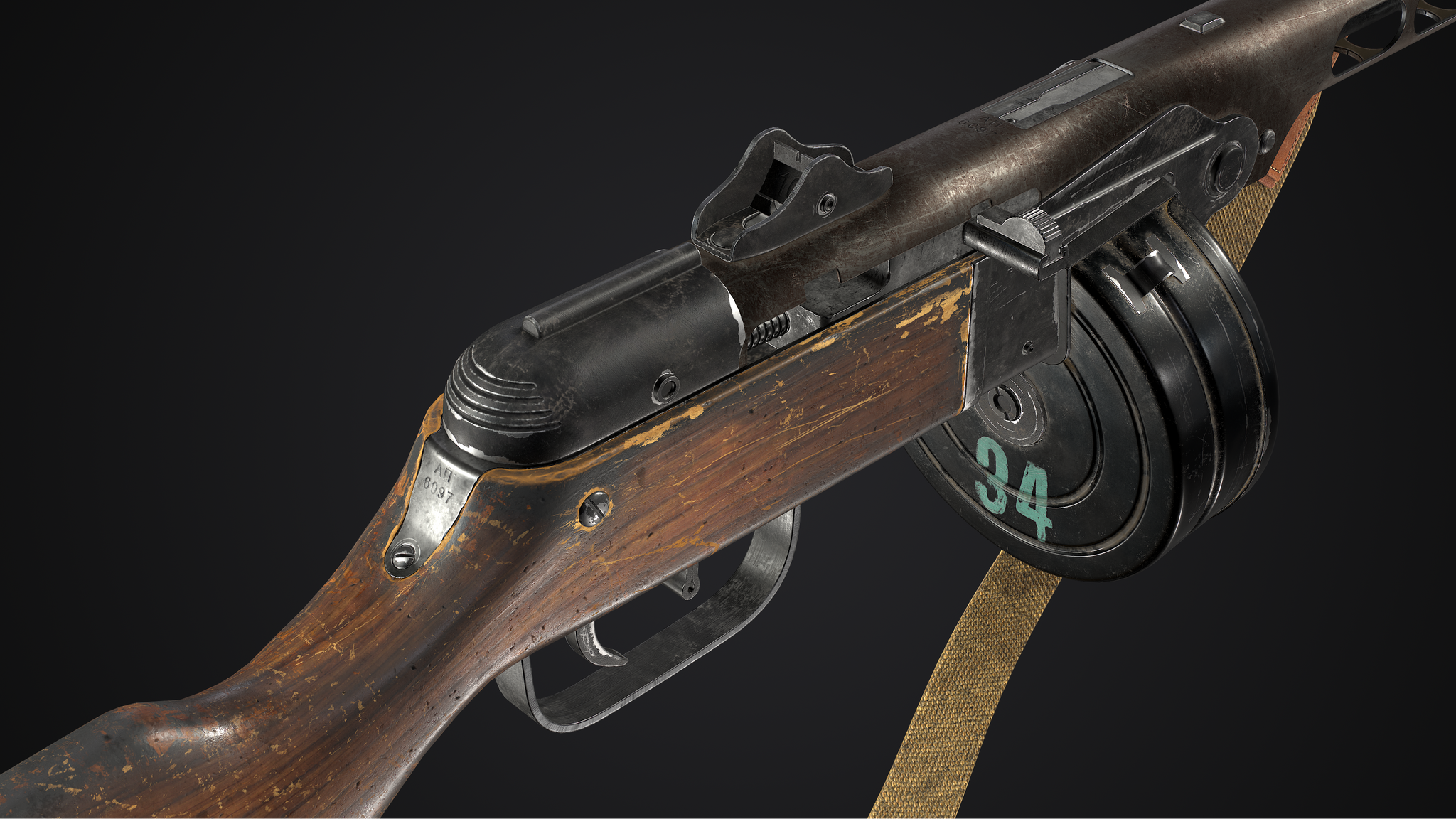 PPSh-41 - My, 3DS max, Weapon, Ppsh-41, 3D, Realtime, Textures, Substance painter, Render, Longpost, Zbrush