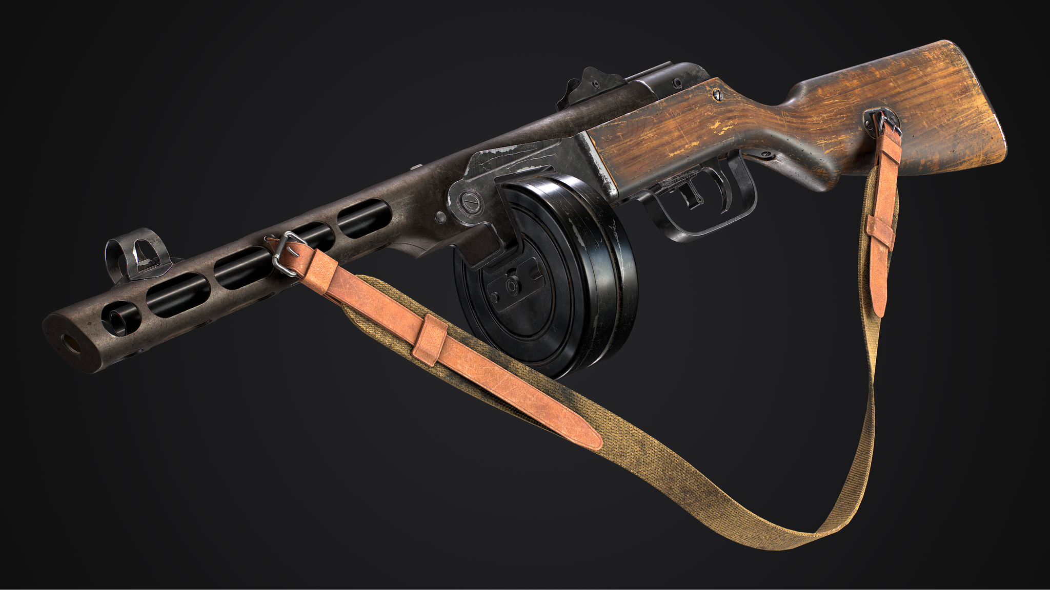 PPSh-41 - My, 3DS max, Weapon, Ppsh-41, 3D, Realtime, Textures, Substance painter, Render, Longpost, Zbrush