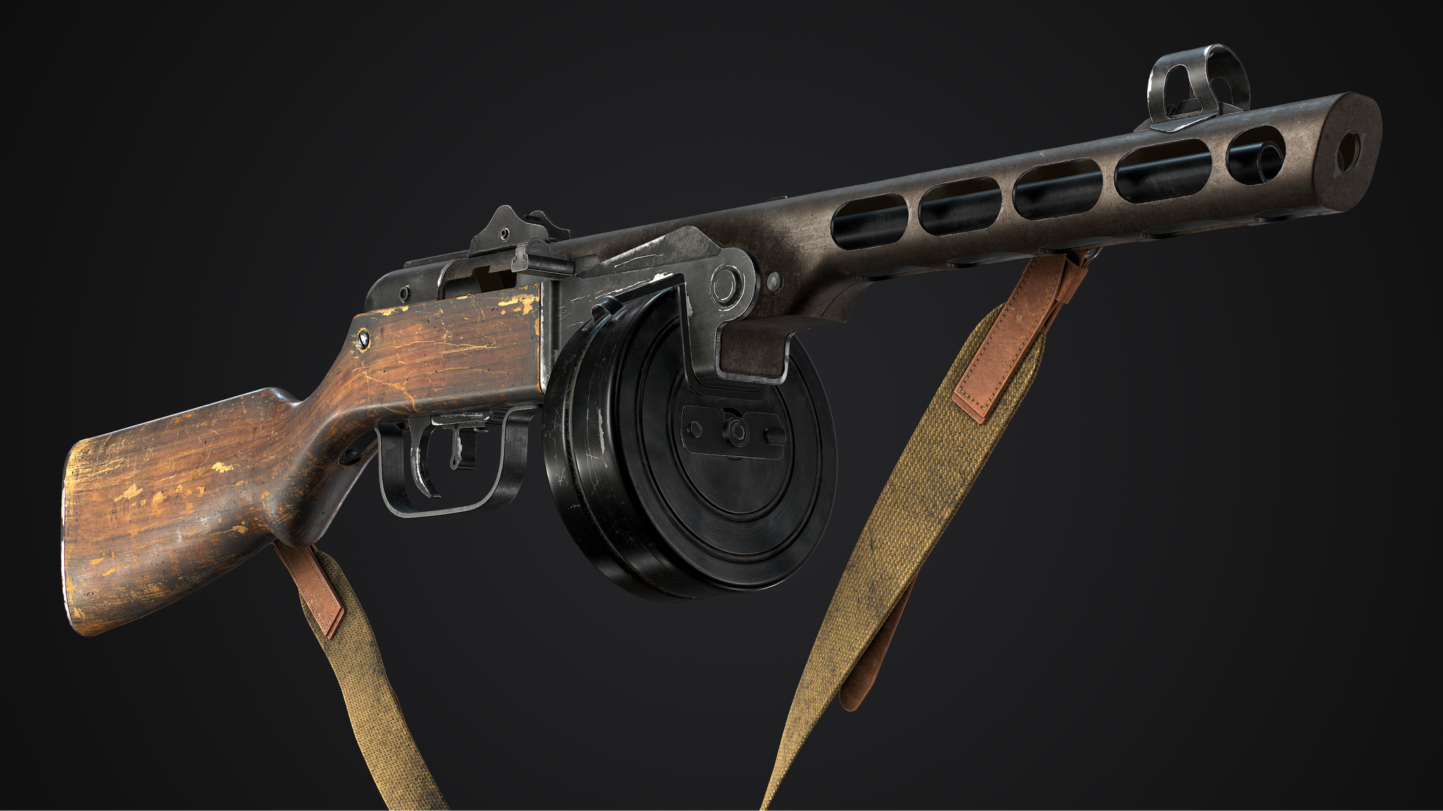 PPSh-41 - My, 3DS max, Weapon, Ppsh-41, 3D, Realtime, Textures, Substance painter, Render, Longpost, Zbrush