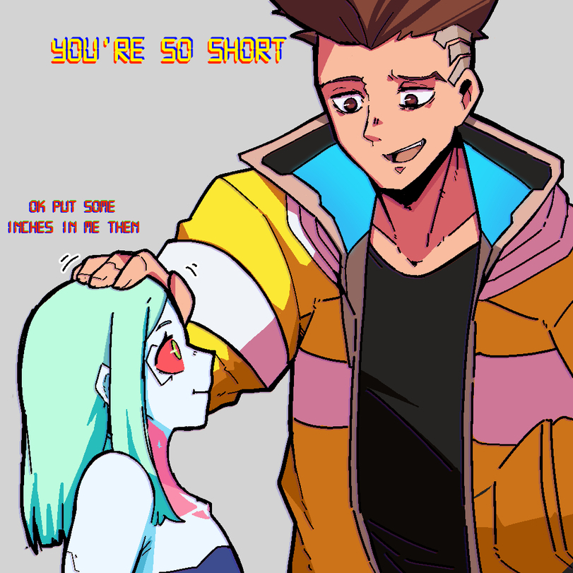 You are so short - Anime, Art, Anime art, Cyberpunk 2077, Cyberpunk: Edgerunners, Rebecca (Edgerunners)