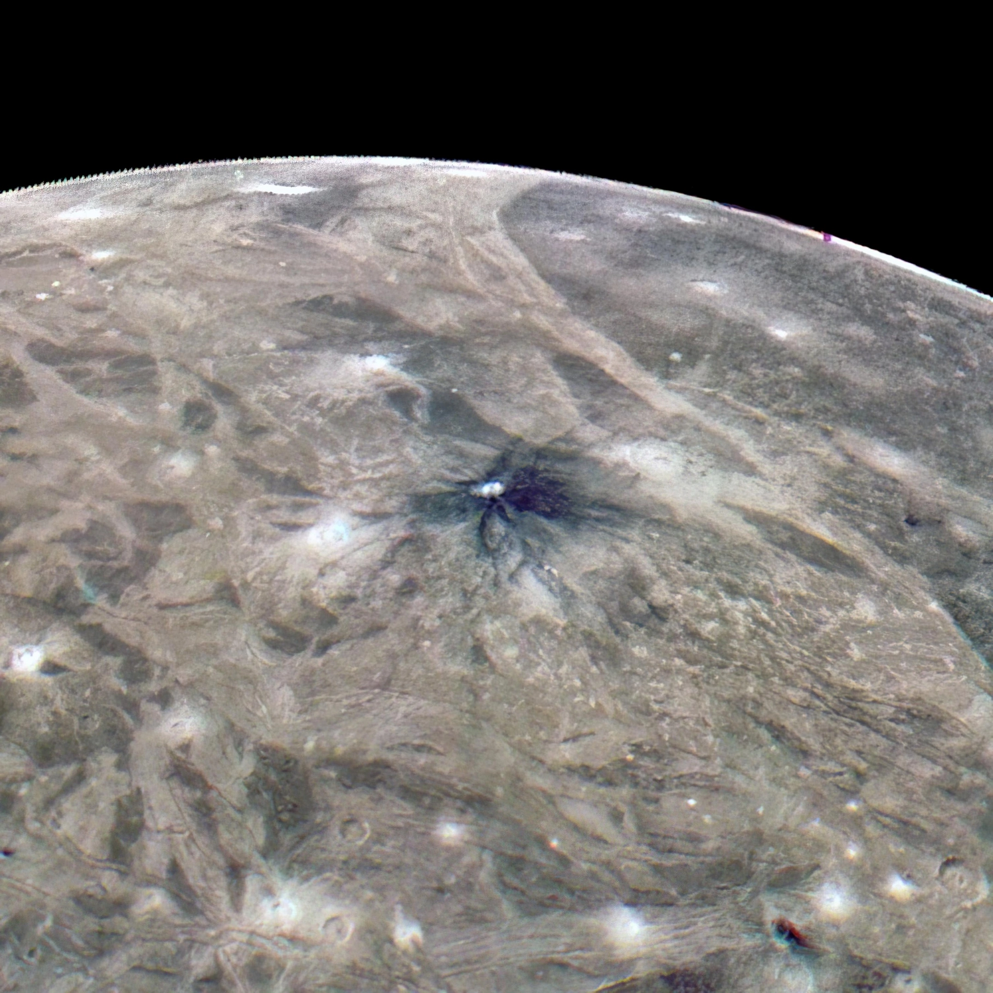 Impact crater Kittu on the surface of Ganymede - Astronomy, Jupiter, Ganymede, Juno, Crater