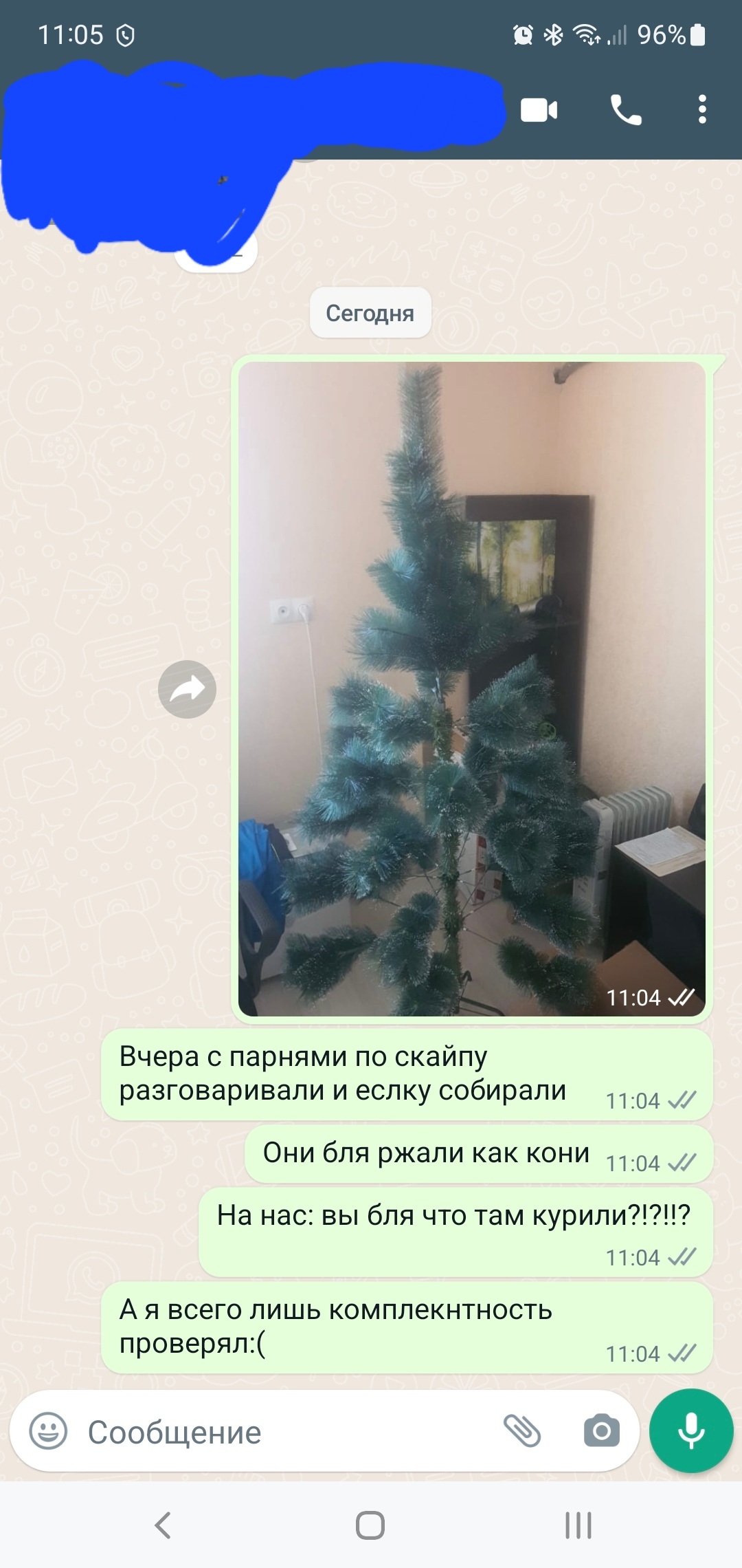 Ну что тут скажешь? - Моё, Переписка, Whatsapp, Новогодняя елка, Юмор, Мат, Скриншот