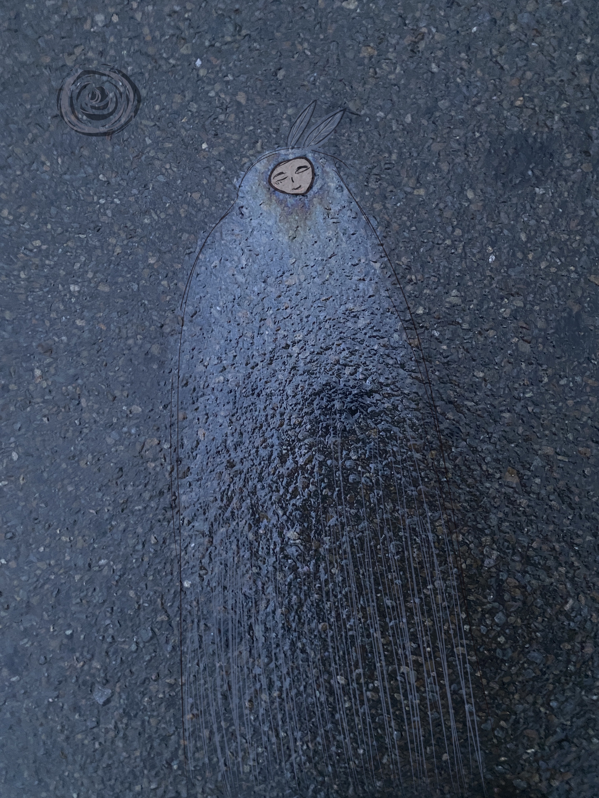 Secret songs of gasoline - My, Drawing, Asphalt, After the rain, Art, Longpost