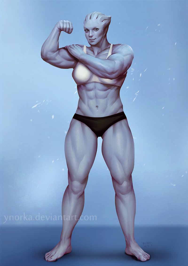 Strong Azari - Strong girl, Muscleart, Mass effect, Ynorka, Longpost