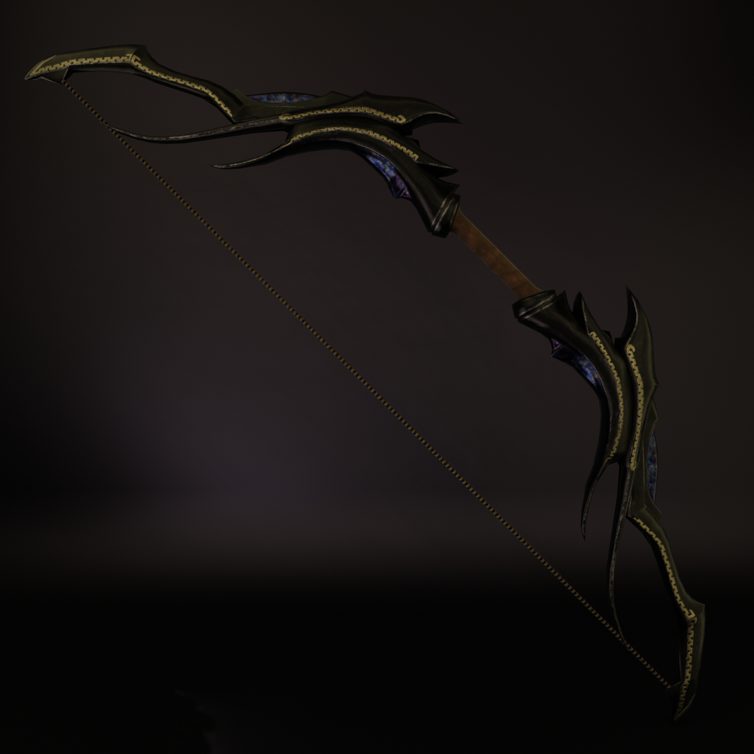 3D Model - Dwarven Black Bow of Destiny (modified) - My, 3D modeling, Blender, Gamedev, Game art, Computer graphics, Substance painter, 3D, The Elder Scrolls V: Skyrim, Bow, Longpost