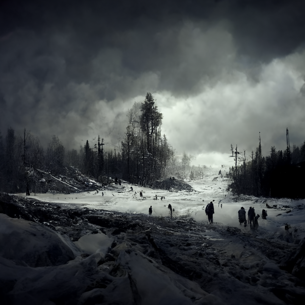 Dyatlov Pass - tragic events drawn by a neural network - Art, Нейронные сети, Computer graphics, Midjourney, Tragedy, Dyatlov Pass, Winter, Snow, Frostbite, Monster, Longpost