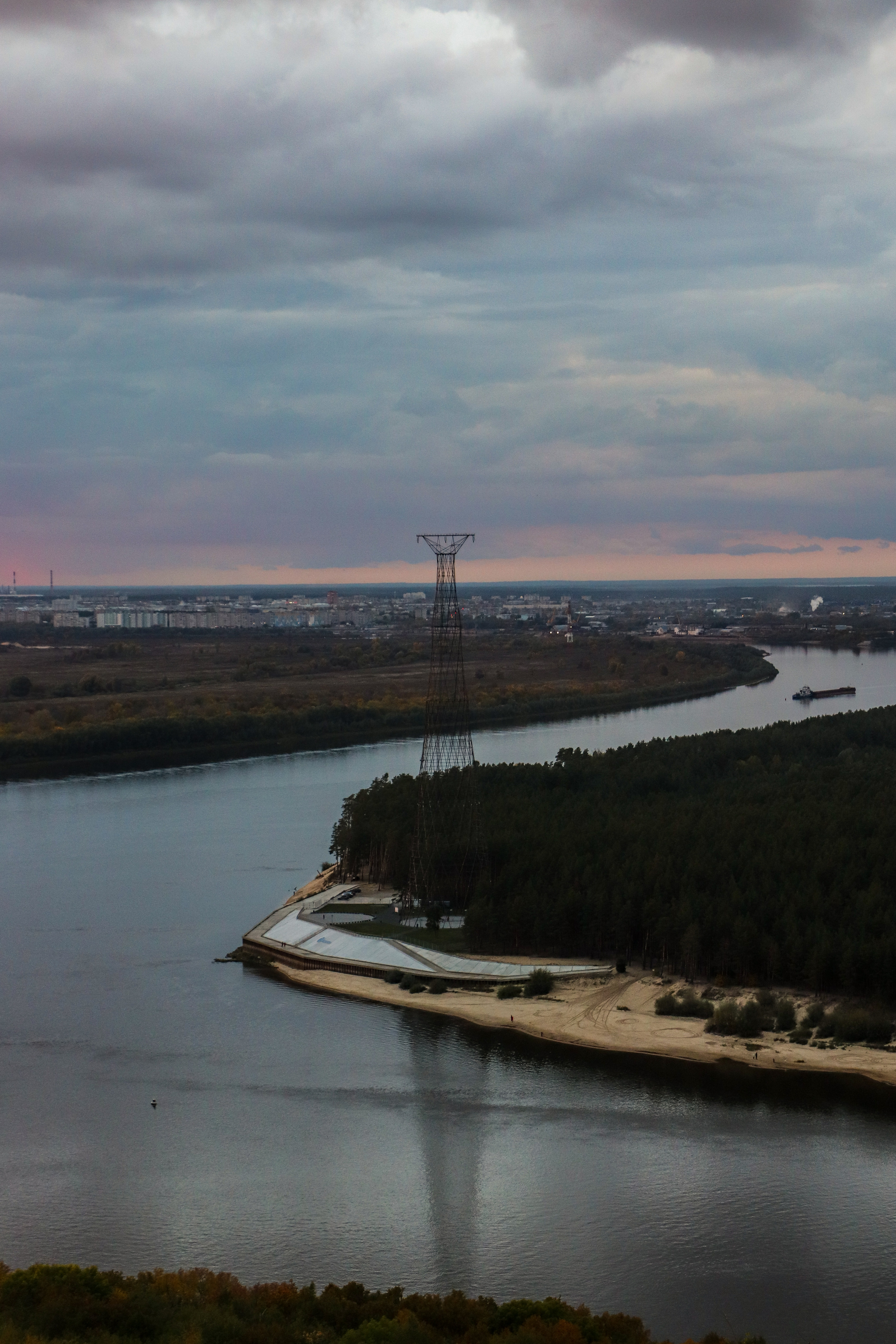 Autumn bike ride - My, Autumn, Sunset, Dzerzhinsk, Shukhov tower, Oka, A bike, Longpost