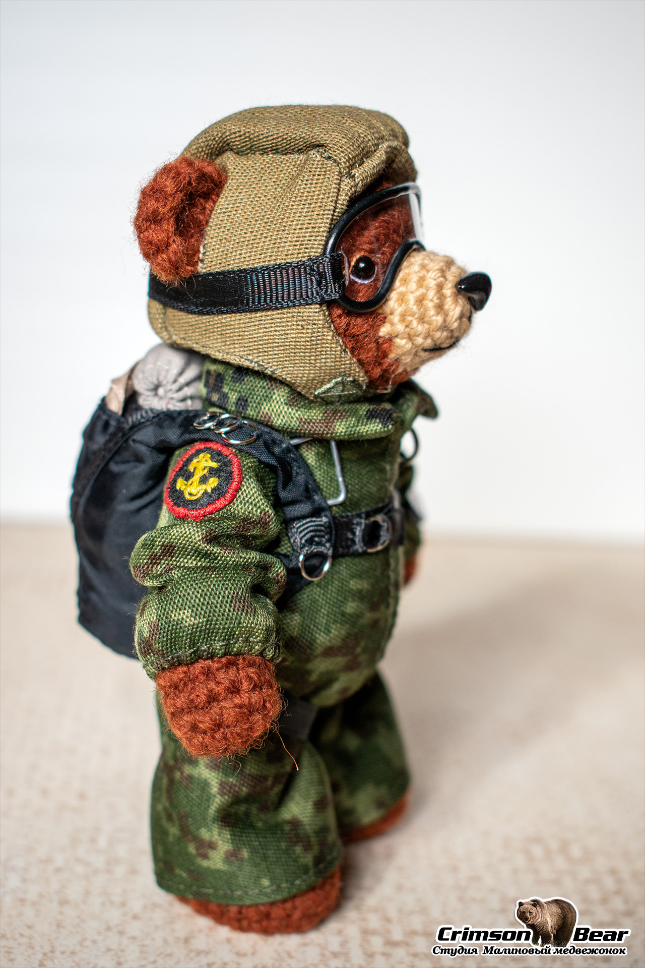 Marine (Crossbow parachute system) - My, Needlework without process, Author's toy, Knitted toys, Amigurumi, Marines, The Bears, Longpost, Video, Video VK