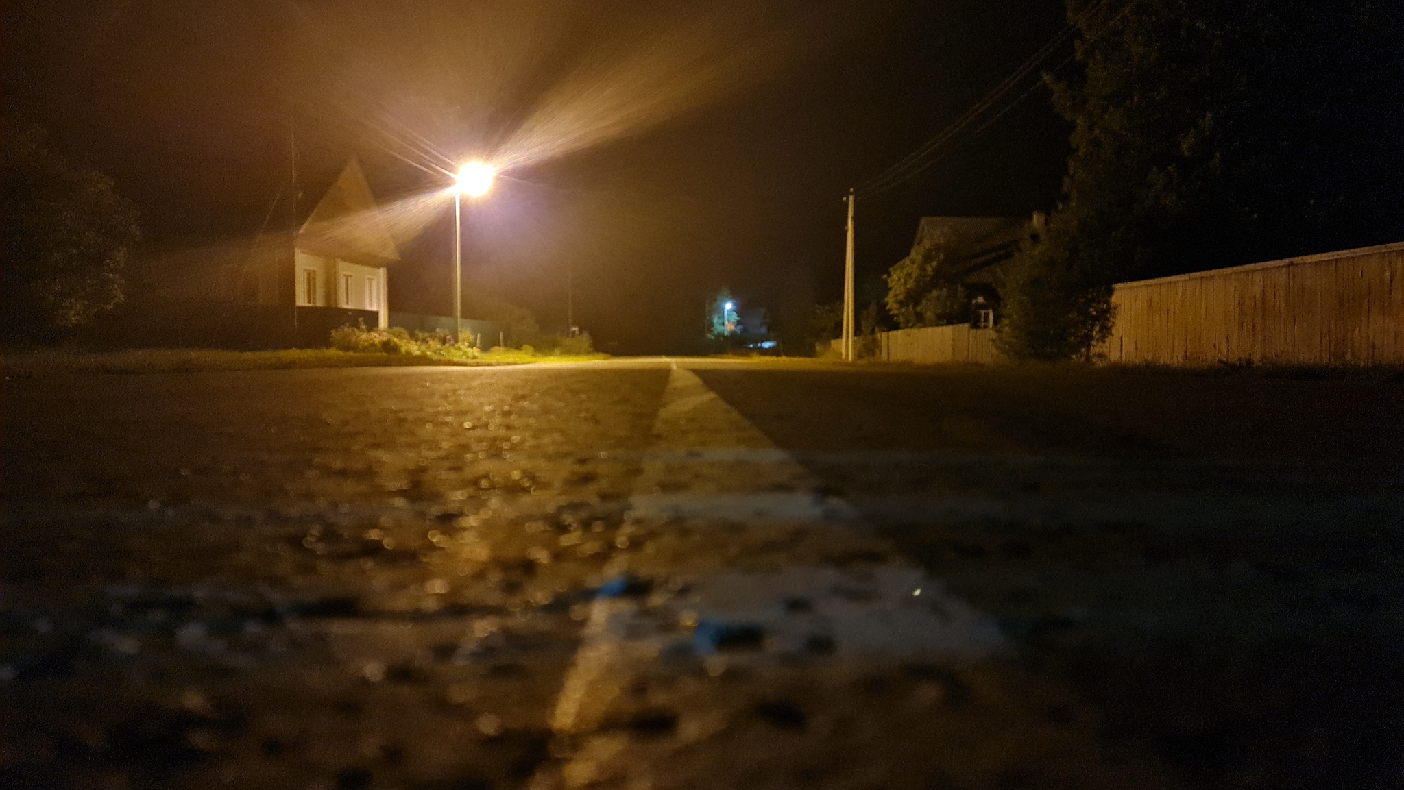 Village at night - Village, Night, Nizhny Novgorod Region, Road