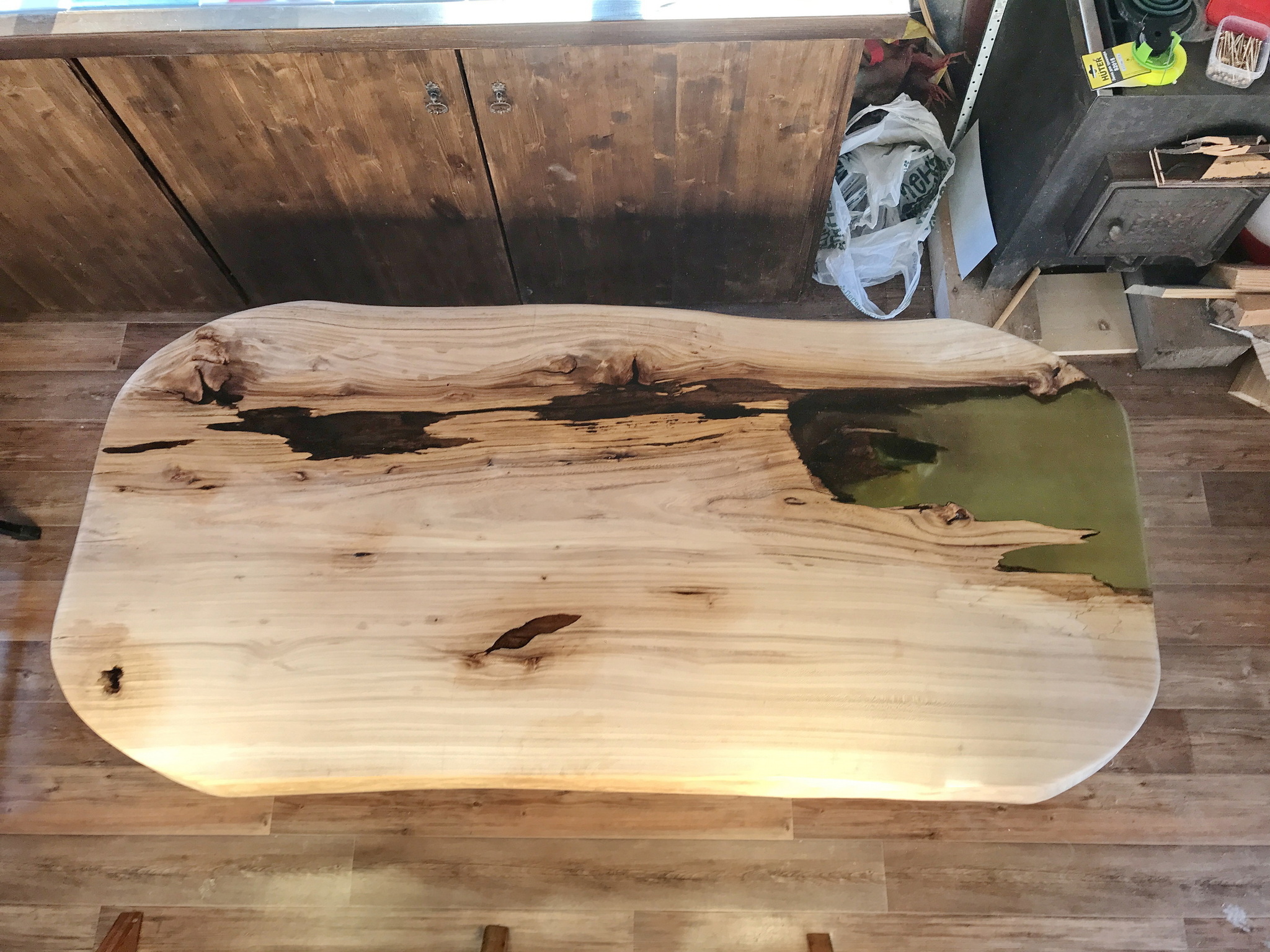 Kitchen table made of elm slab and epoxy resin - My, Homemade, Karagach, Epoxy resin, Cast iron, Industrial, Needlework with process, Table, Table top, With your own hands, Longpost