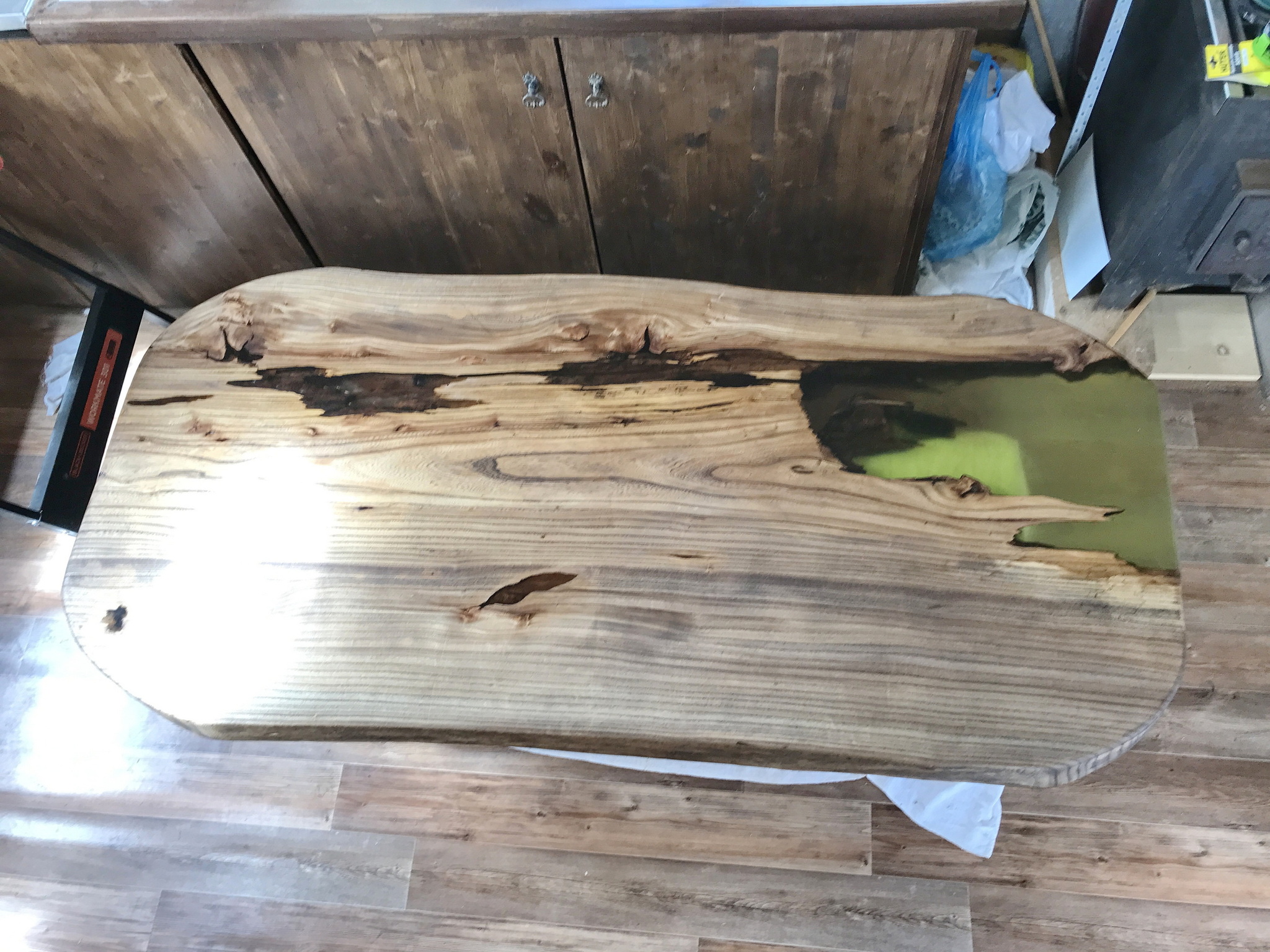 Kitchen table made of elm slab and epoxy resin - My, Homemade, Karagach, Epoxy resin, Cast iron, Industrial, Needlework with process, Table, Table top, With your own hands, Longpost