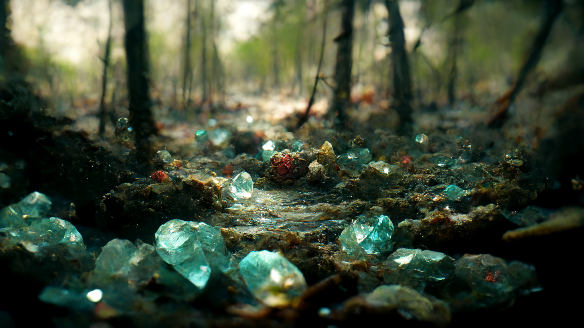 Gems in the moss - My, Нейронные сети, Midjourney, Illustrations, Macro photography, Landscape, Longpost