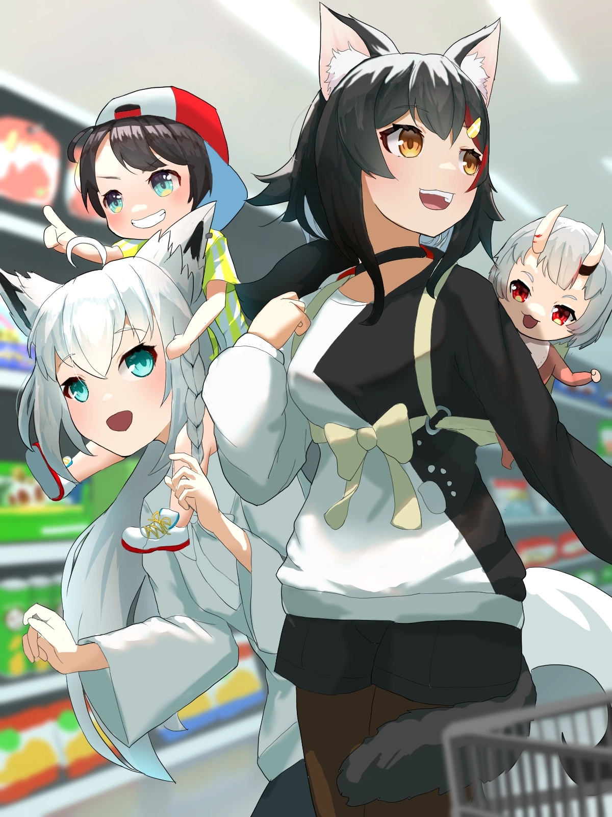 Shirakami Fubuki - Аниме, Anime Art, Hololive, Shirakami Fubuki, Kurokami Fubuki, Длиннопост