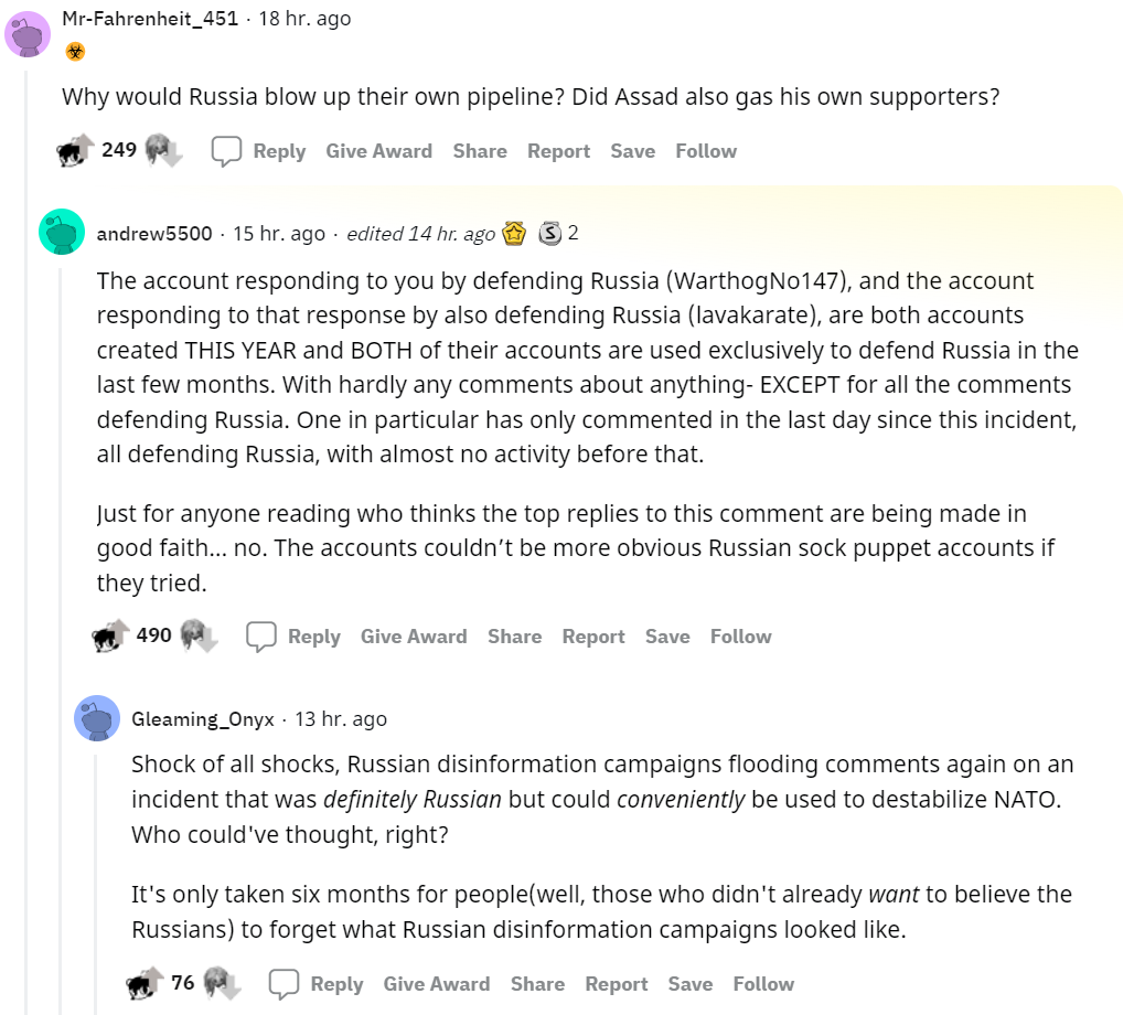 Comments from Reddit about sabotage on gas pipelines - Politics, Gas, Nord Stream, Nord Stream-2, Reddit, Screenshot, Video, Longpost