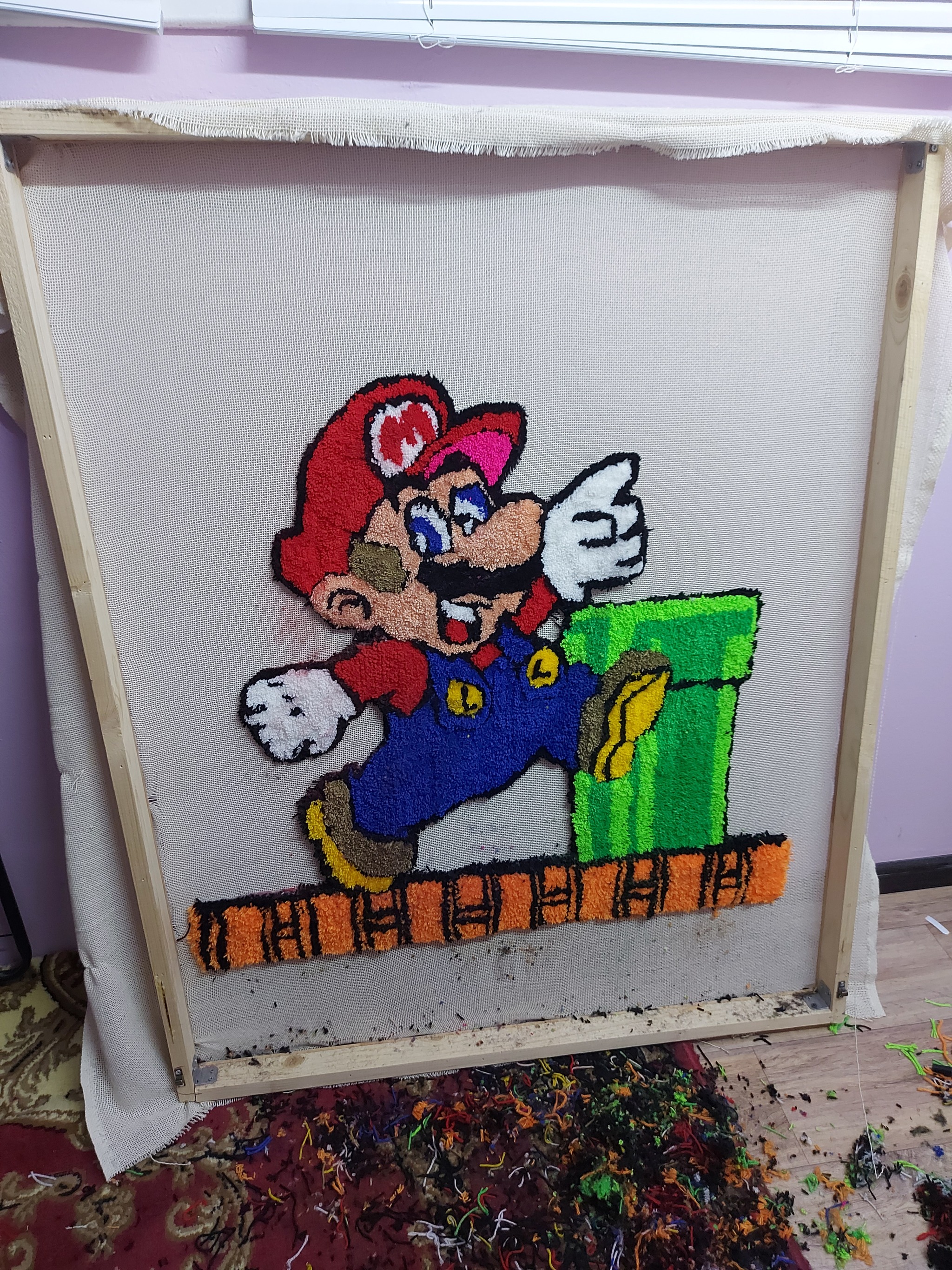 Mario mat making process - My, Handmade, Needlework with process, crazy hands, Carpet, The Mario Brothers, Longpost