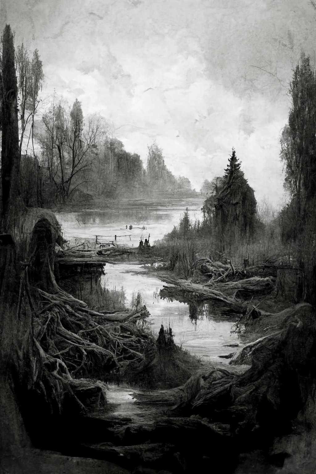 Graphite Melancholy by Opeth. - My, Нейронные сети, Midjourney, Illustrations, Graphics, Pencil drawing, Landscape, Longpost