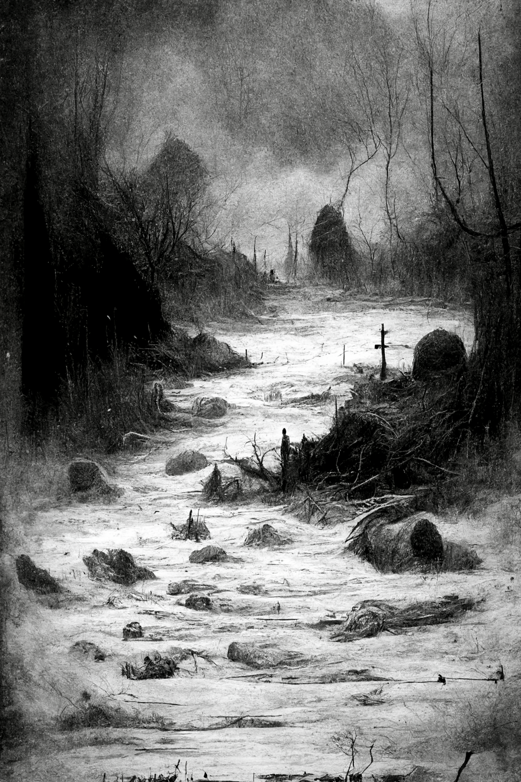 Graphite Melancholy by Opeth. - My, Нейронные сети, Midjourney, Illustrations, Graphics, Pencil drawing, Landscape, Longpost