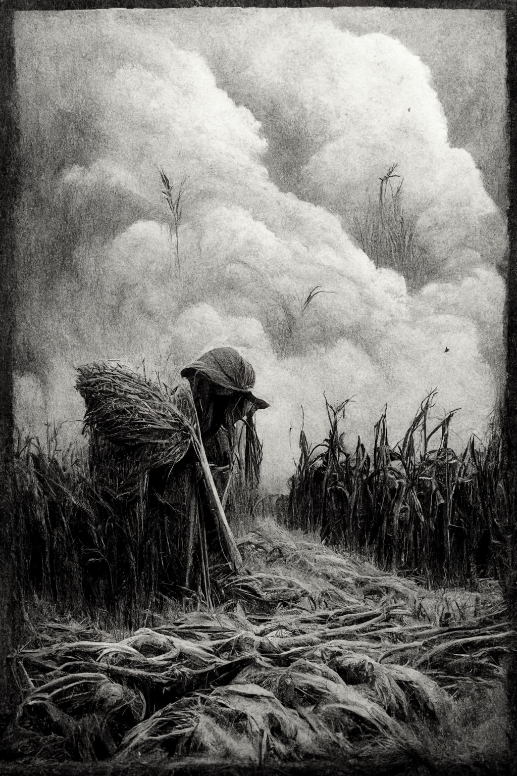 Graphite Melancholy by Opeth. - My, Нейронные сети, Midjourney, Illustrations, Graphics, Pencil drawing, Landscape, Longpost