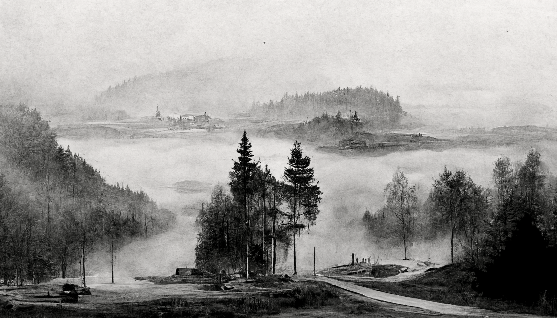 Graphite Melancholy by Opeth. - My, Нейронные сети, Midjourney, Illustrations, Graphics, Pencil drawing, Landscape, Longpost