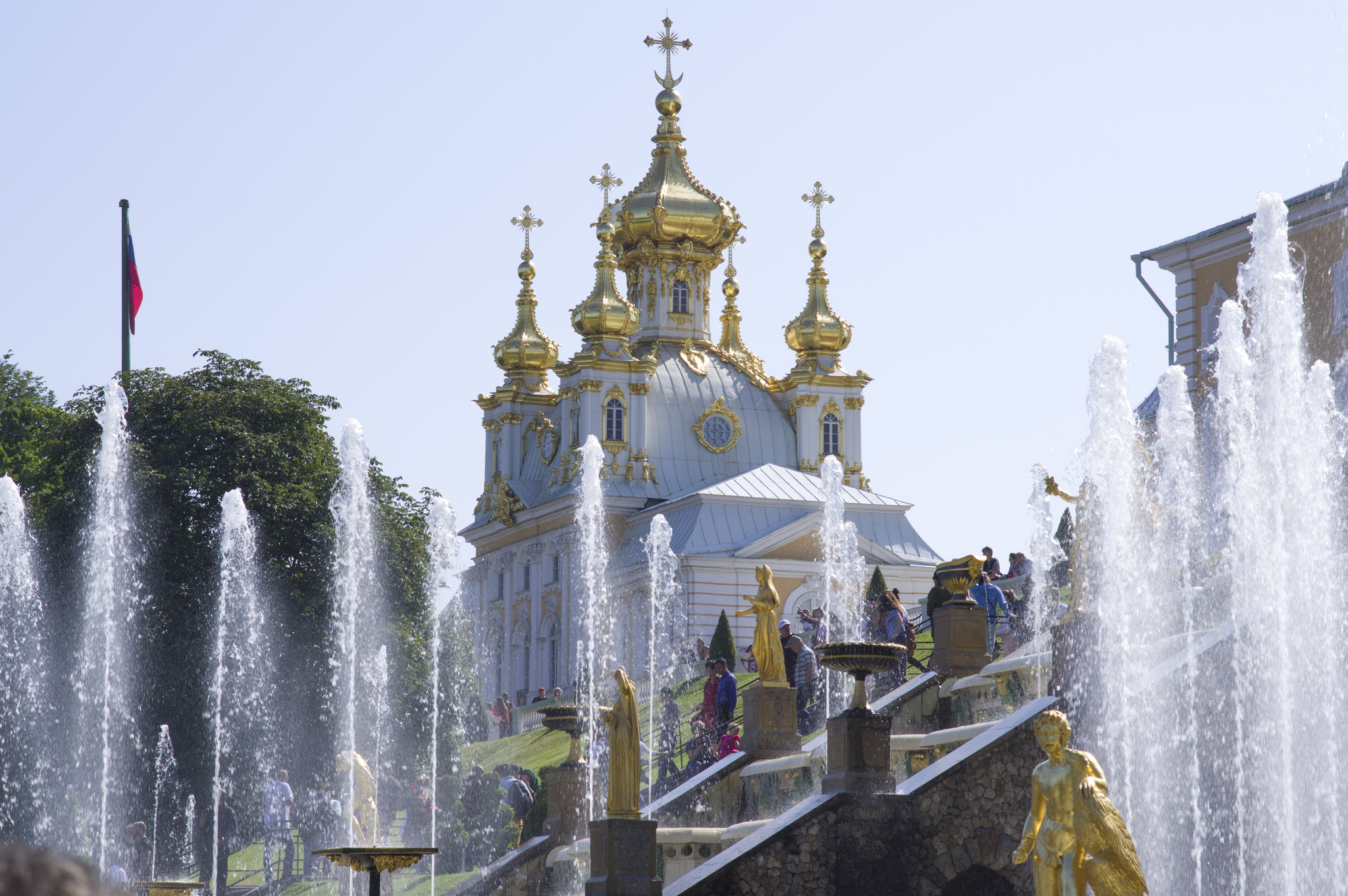 Peterhof. - My, Peterhof, Fountain, Water, Sky, Temple, Туристы, The park