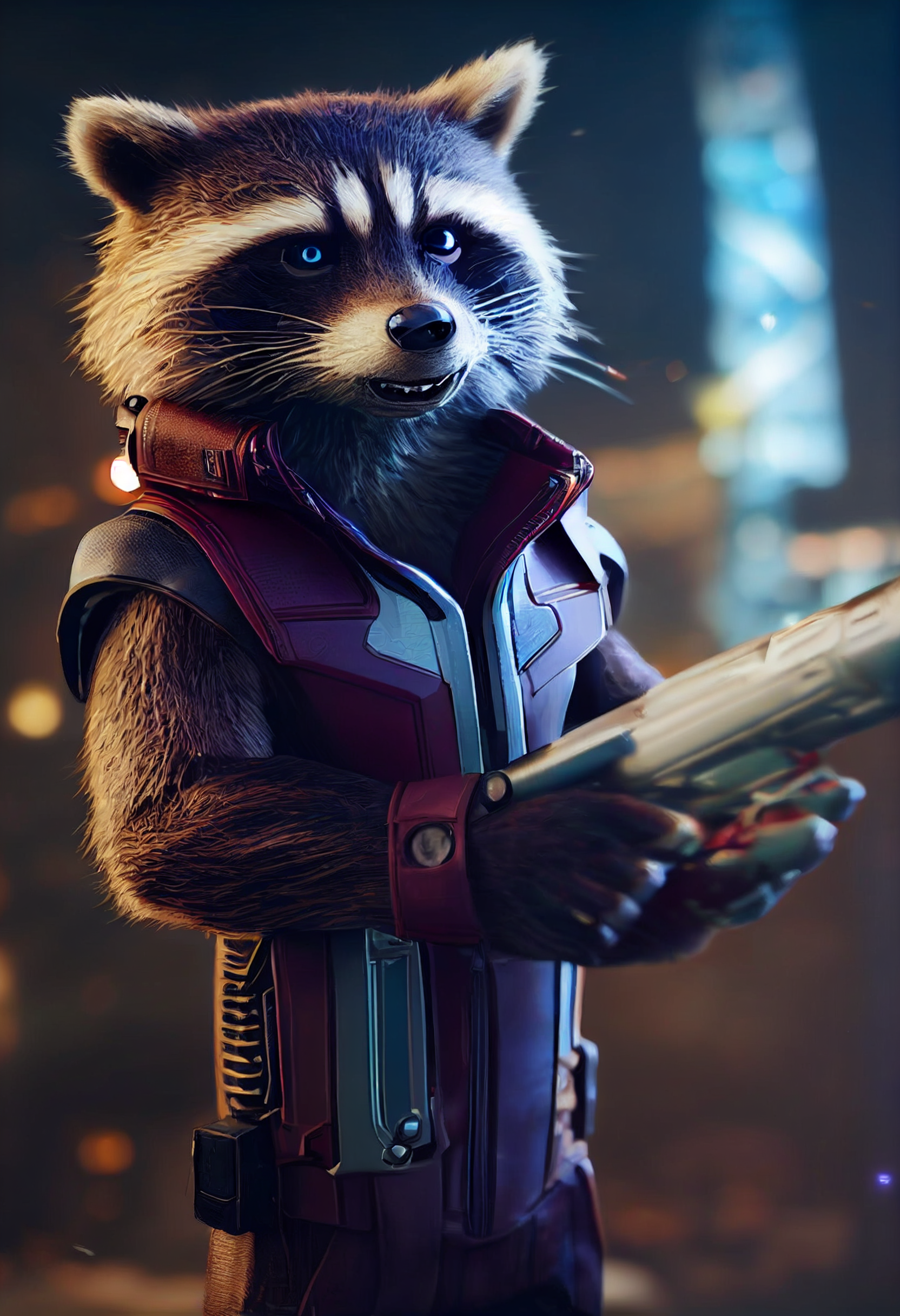 Raccoon Rocket - My, Нейронные сети, Art, Midjourney, Digital drawing, Guardians of the Galaxy, Longpost