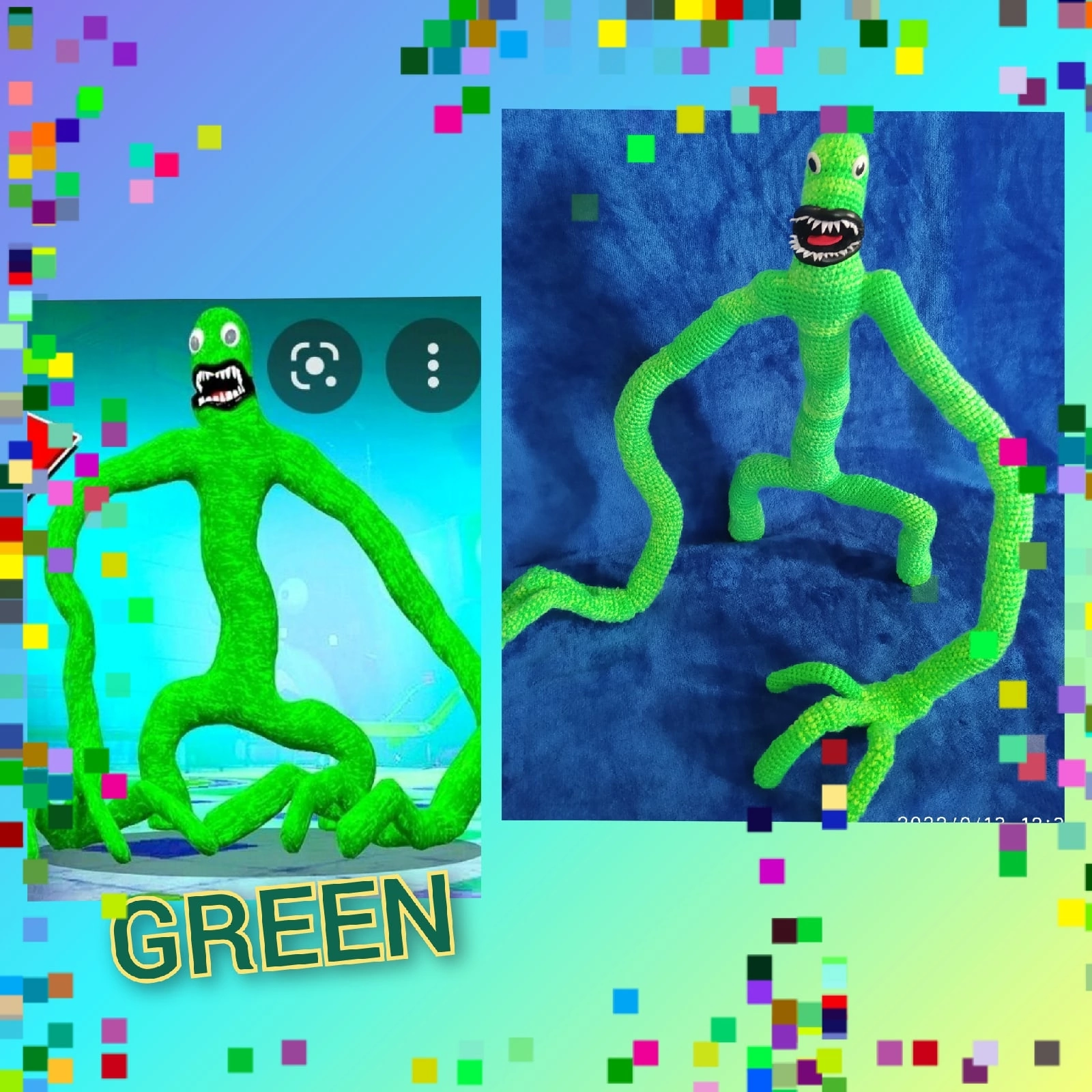 Toy Green from the game Rainbow Friends Roblox - My, Needlework without process, Handmade, With your own hands, Knitted toys, Toys, Video, Vertical video, Longpost