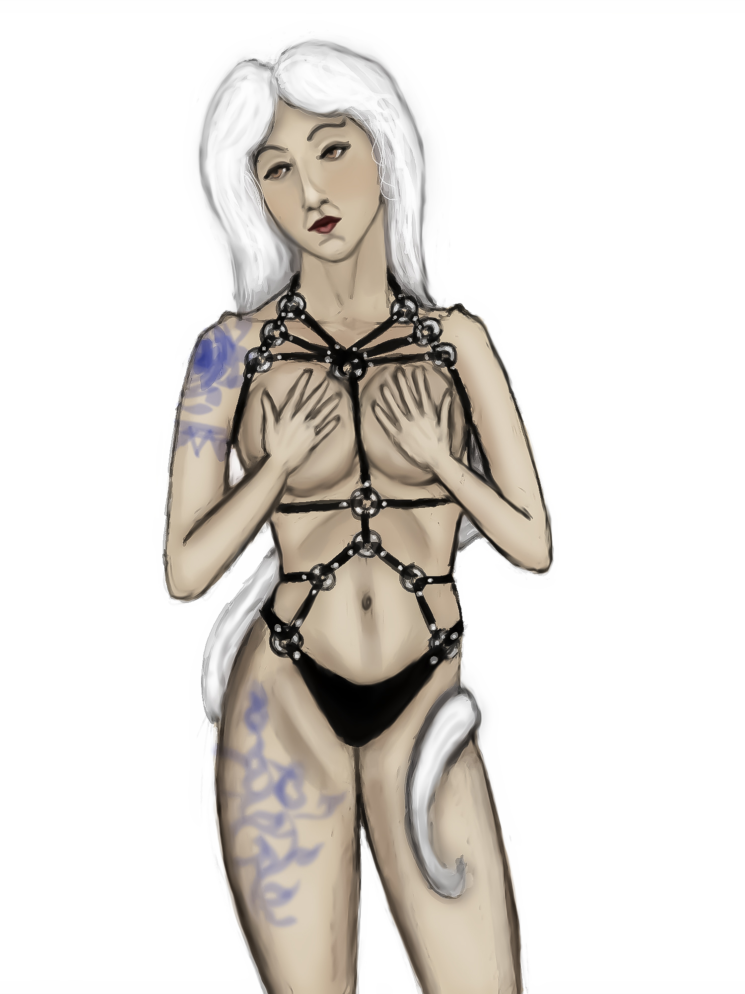 Vulgar Venus - NSFW, My, Venus, Boobs, Girl with tattoo, Harness, Sketch, Customers, Hips