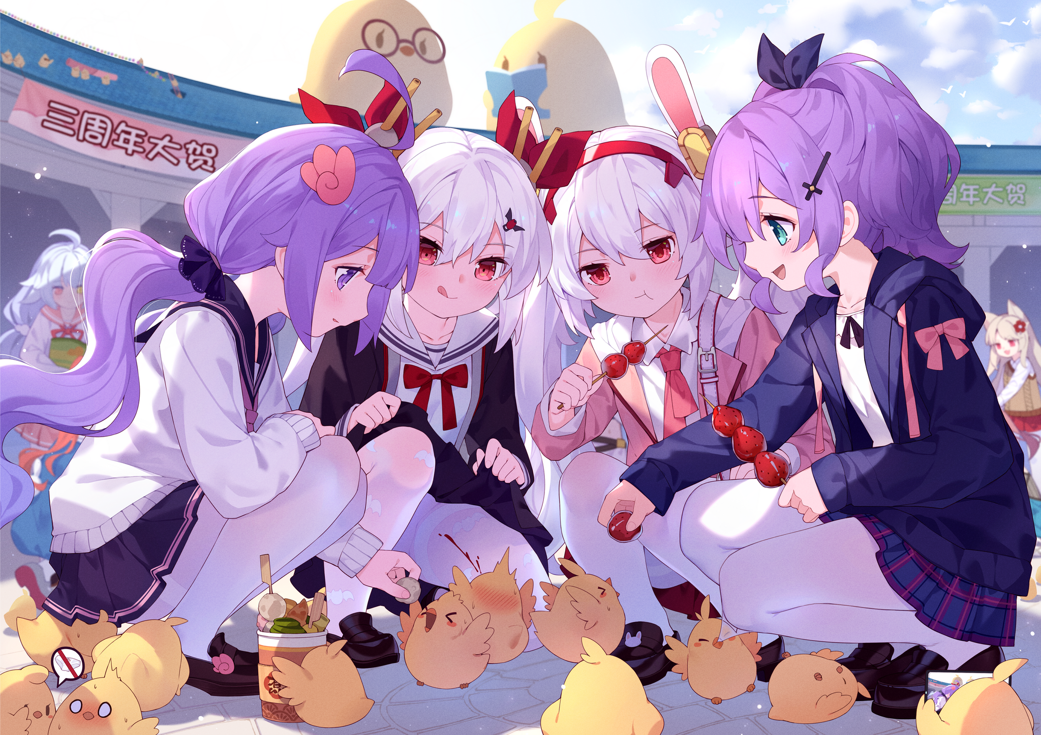 Feeding chickens - Azur lane, Anime, Anime art, Tights, Manjuu, Javelin, A uniform, Chickens