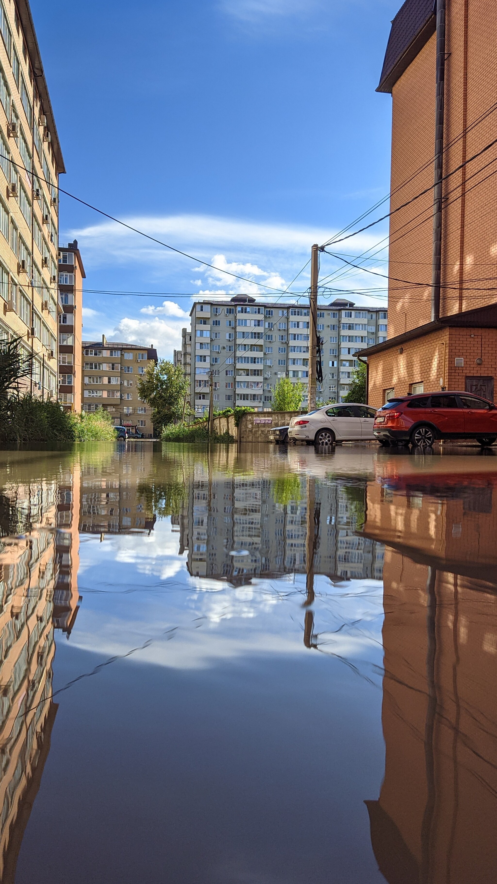 Monument to the unbuilt storm water... - My, Краснодарский Край, Krasnodar, Puddle, Through the looking glass, Longpost