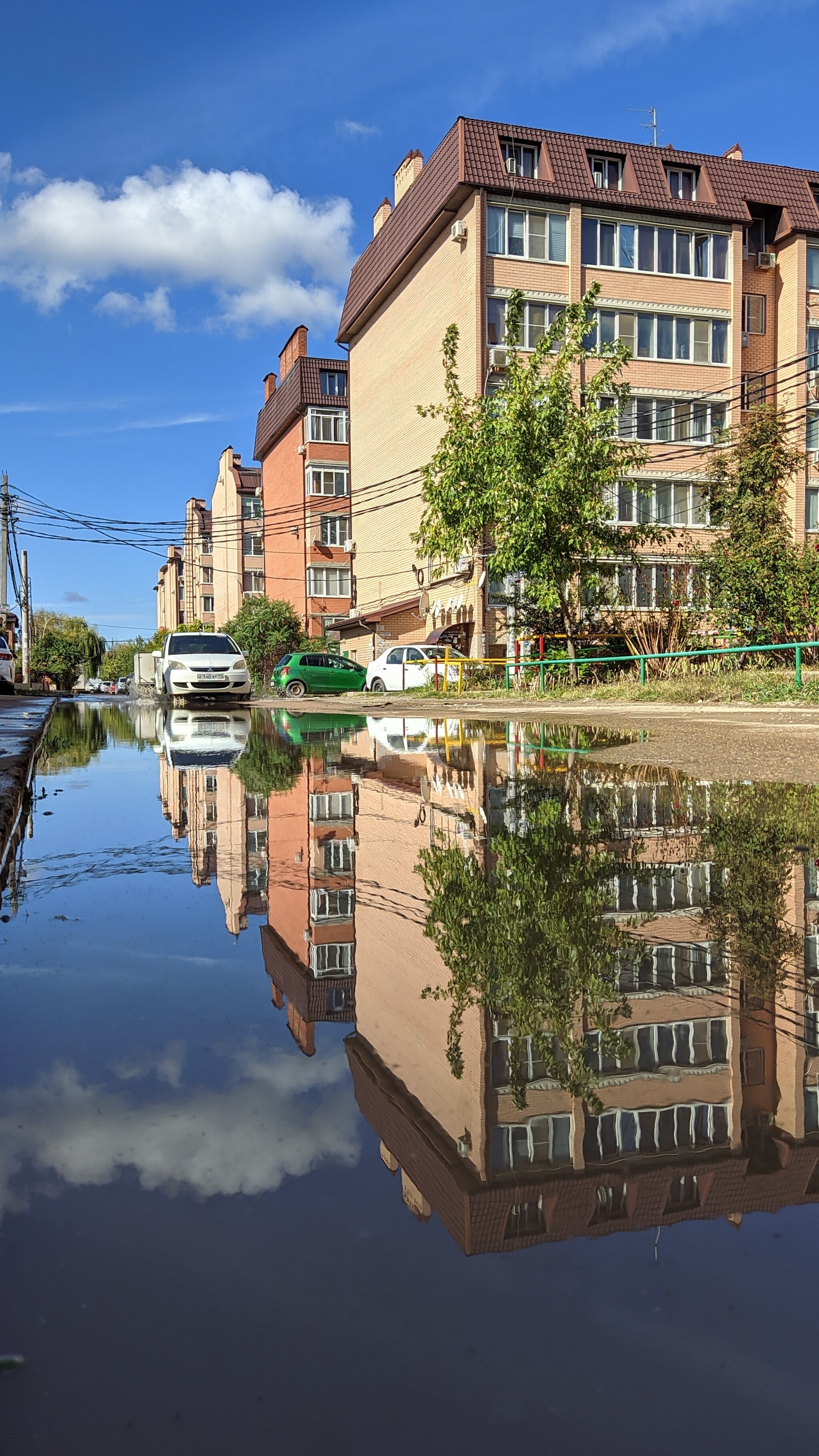 Monument to the unbuilt storm water... - My, Краснодарский Край, Krasnodar, Puddle, Through the looking glass, Longpost