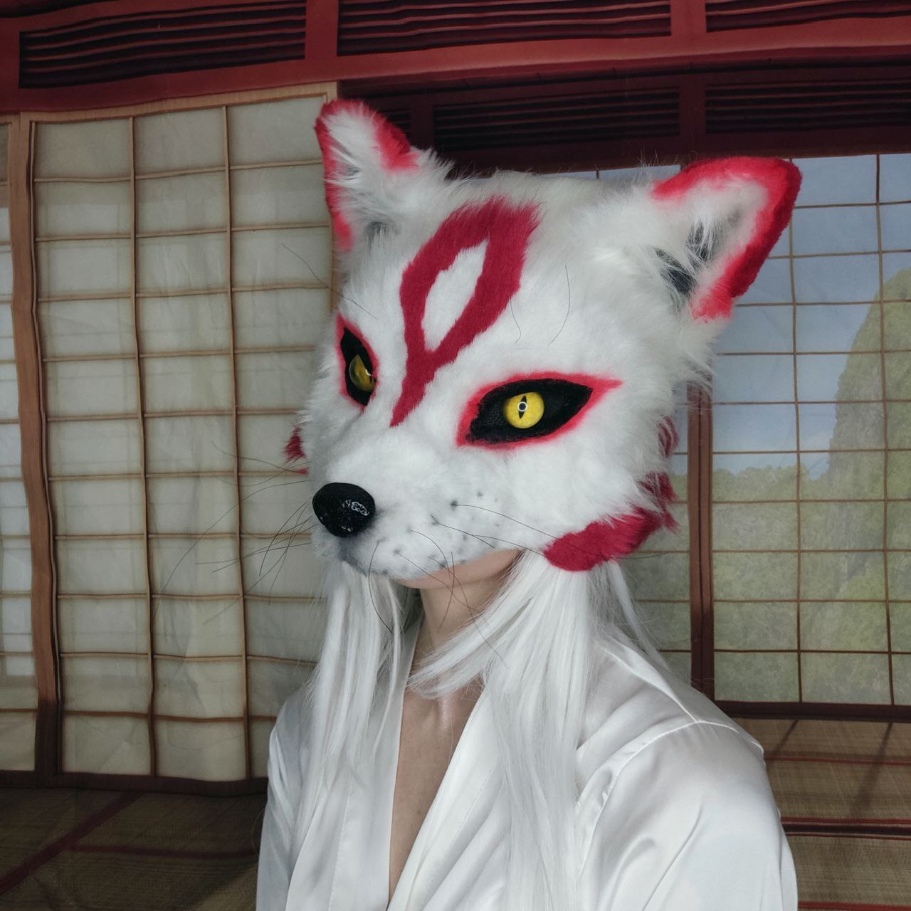 Half mask Kitsune - My, Accessories, Sewing, Decoration, With your own hands, Mask, Kitsune, Fox, Friday tag is mine, Cosplay, Cosplayers, Polymer clay, Fur, Fur products, Masquerade, Shamans, Mythology, Japanese mythology, Longpost