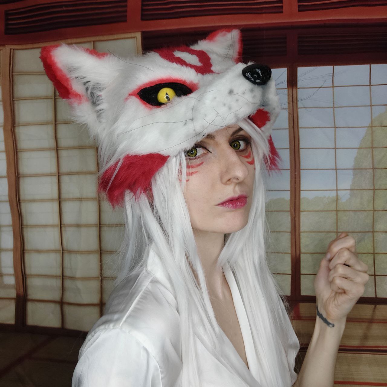 Half mask Kitsune - My, Accessories, Sewing, Decoration, With your own hands, Mask, Kitsune, Fox, Friday tag is mine, Cosplay, Cosplayers, Polymer clay, Fur, Fur products, Masquerade, Shamans, Mythology, Japanese mythology, Longpost