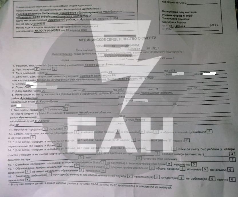 The cause of death of the mobilized in the Elan training center became known. DOCUMENT - Negative, Ambulance, Sverdlovsk region, Yelan, Fight, Cirrhosis, Alcohol, Death, Longpost