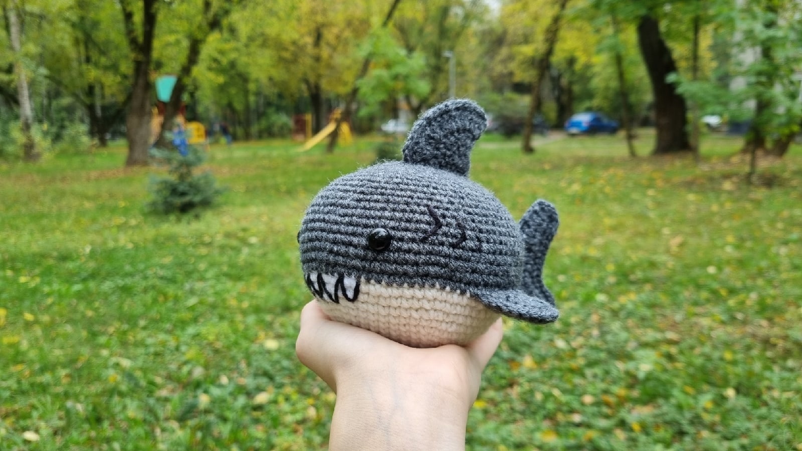 Very dangerous predator :3 - My, Knitting, Crochet, Knitted toys, Needlework without process, Amigurumi, Author's toy, Soft toy, Toys, Shark, Longpost